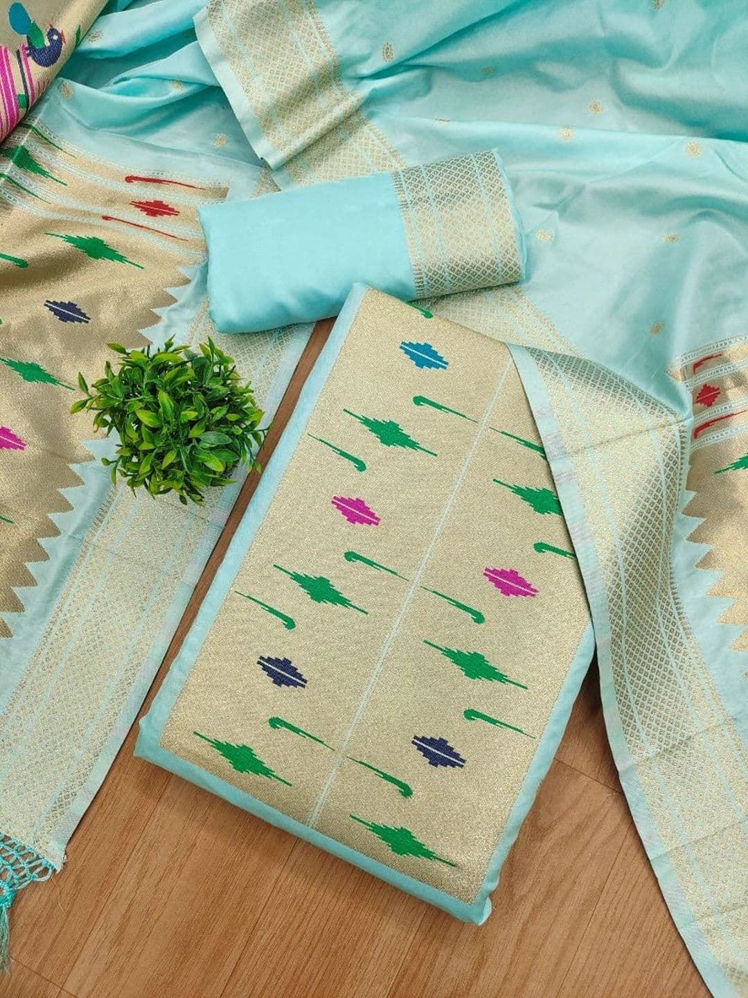 KALINI Pure Silk Unstitched Dress Material thumbnail 3