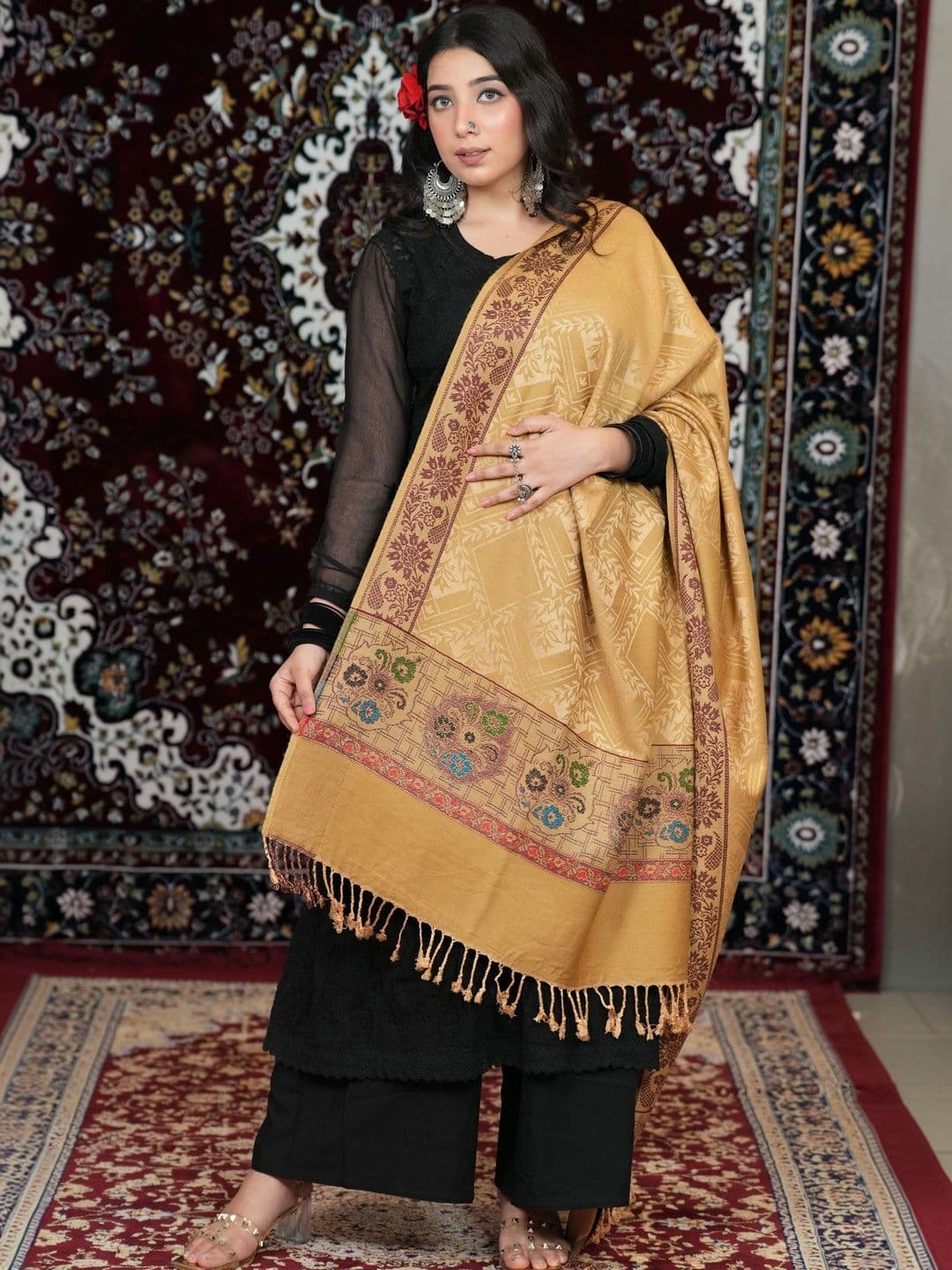 S.T. Women Ethnic Motifs Woven Design Acrylic Shawl - view 1