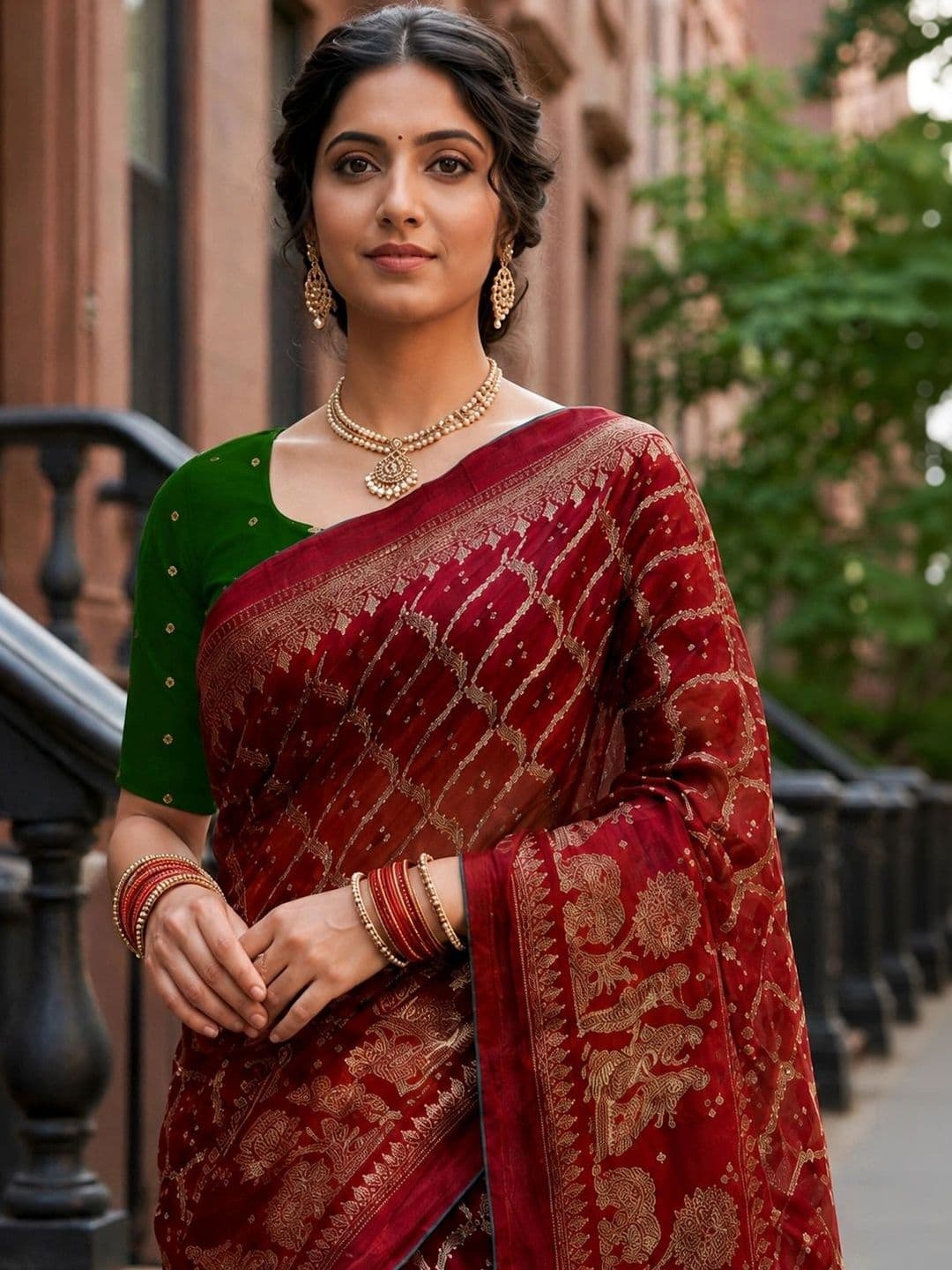 Jaipur Vogue Woven Design Zari Silk Blend Bandhani Saree thumbnail 4