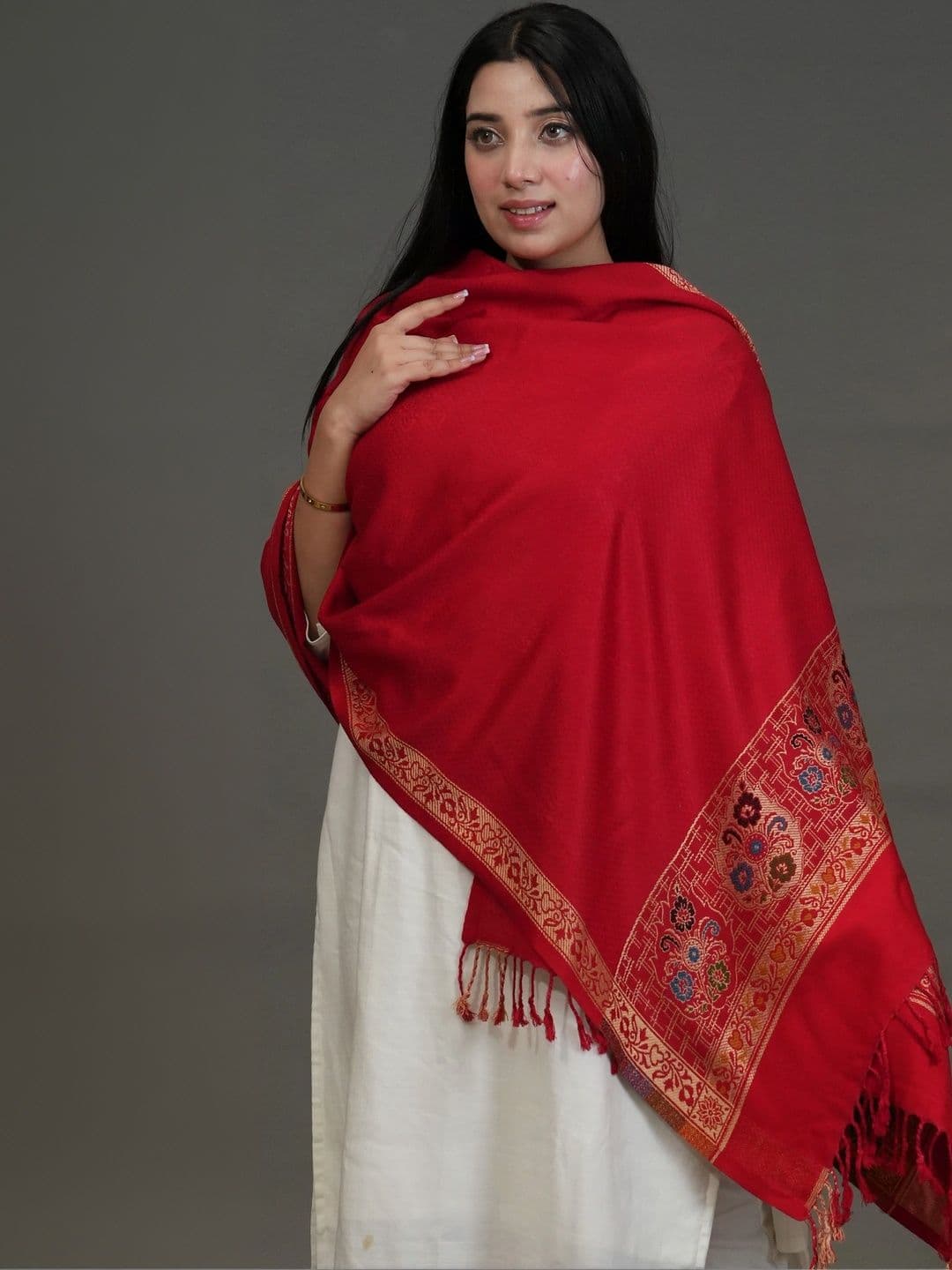S.T. Women Ethnic Motifs Woven Design Acrylic Shawl thumbnail 2