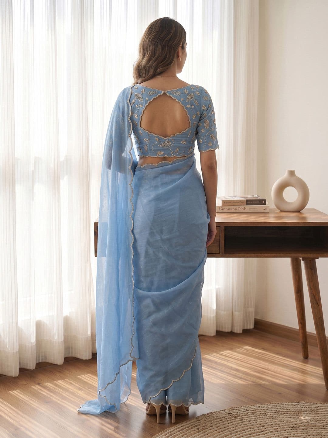Shreevally Embroidered Poly Georgette Designer Saree thumbnail 2
