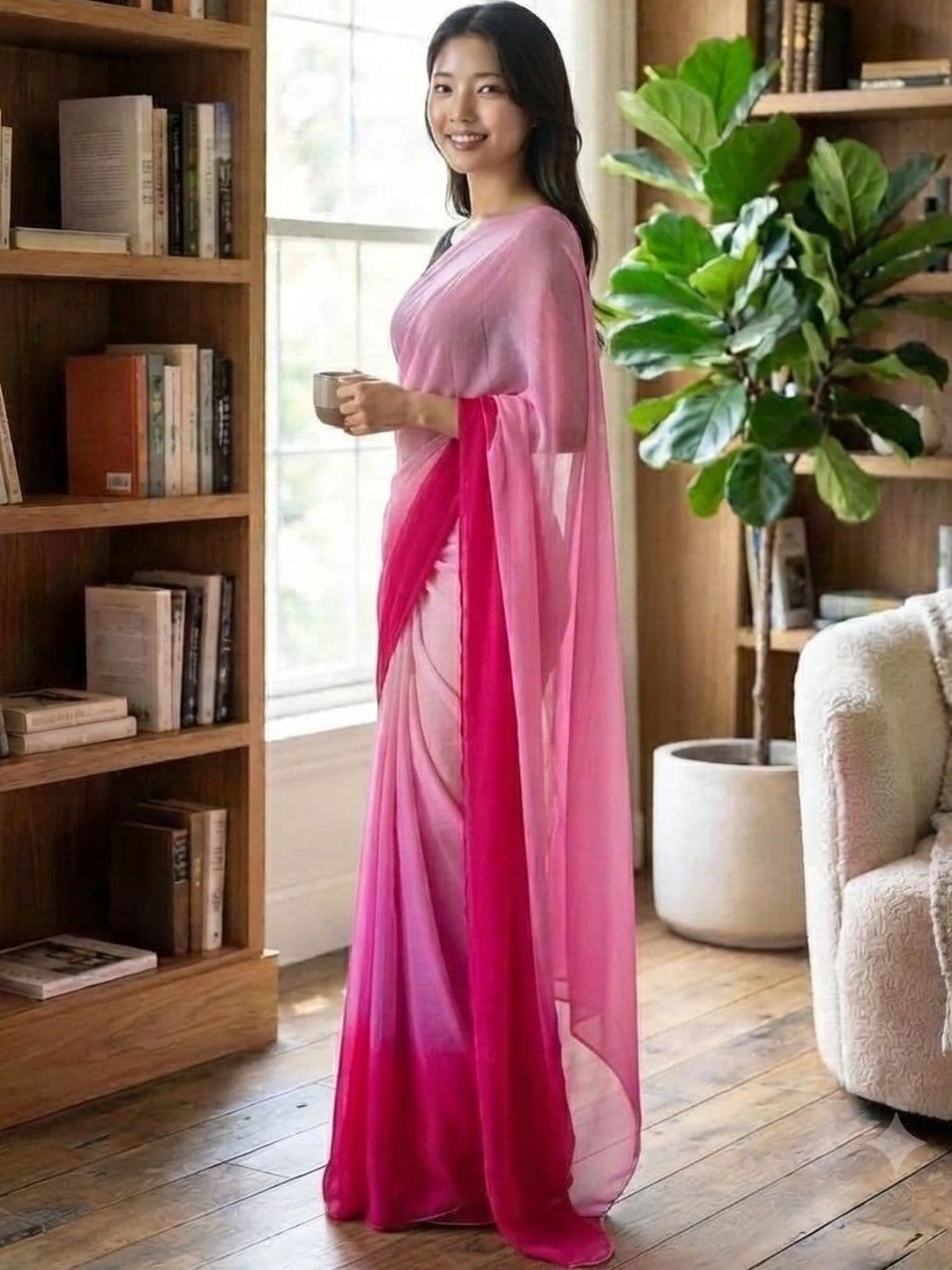 HERE&NOW Ombre Poly Georgette Saree thumbnail 2