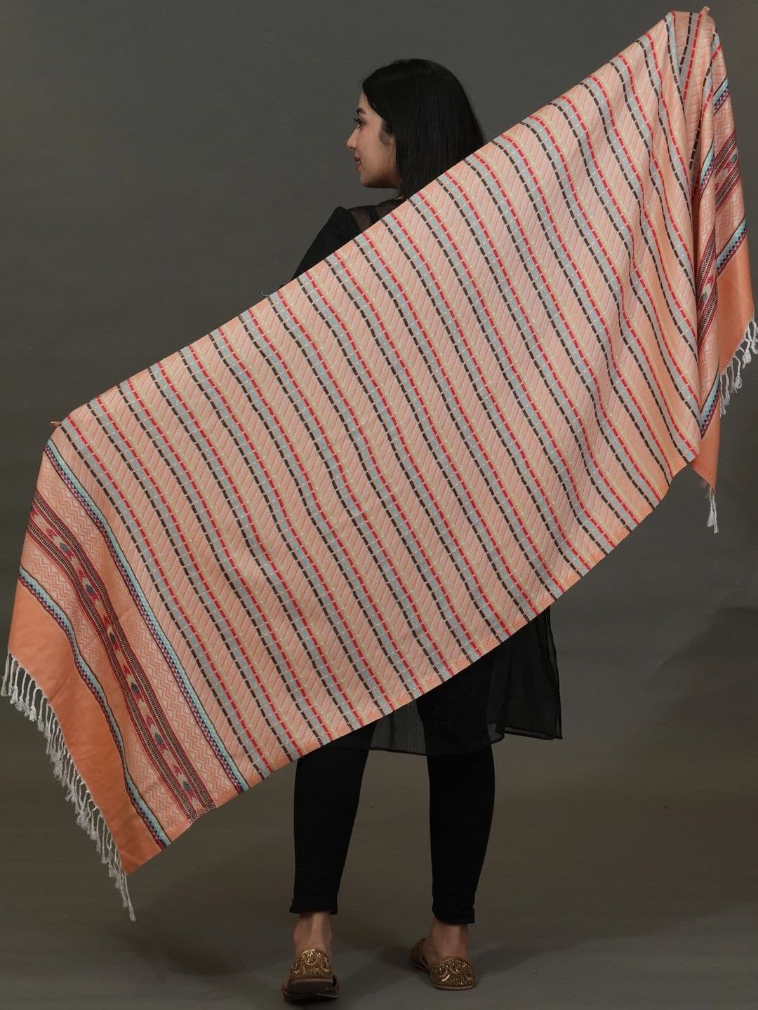 SHIFNEEN Women Striped Woven Design Acrylic Shawl thumbnail 4
