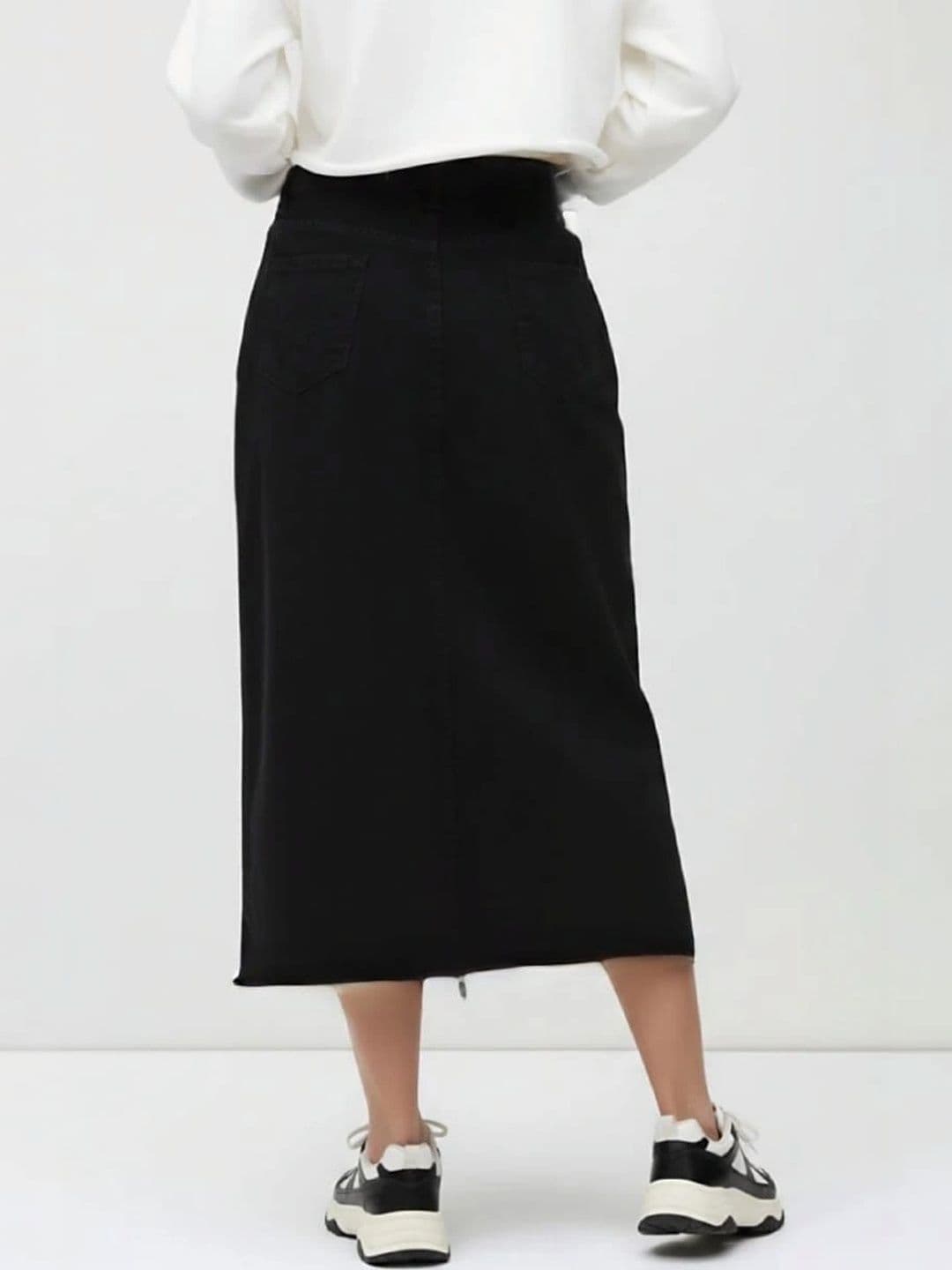 Pink Clap Fashion Women Denim Front Slit Midi Straight Skirt thumbnail 3