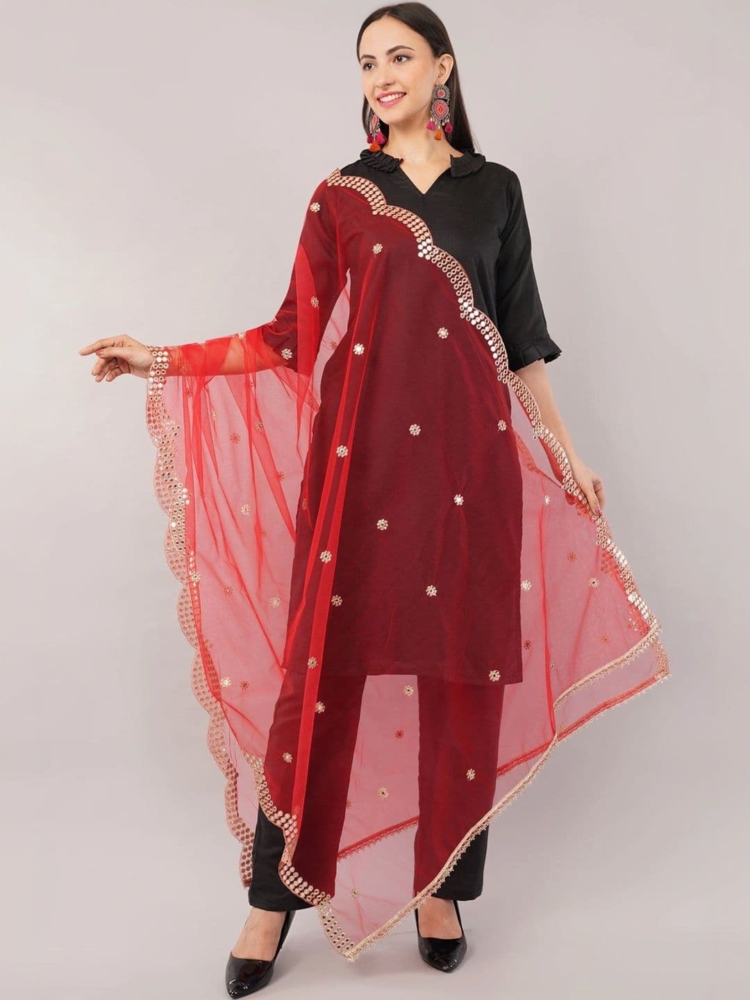 IVAARA Ethnic Motifs Embroidered Dupatta with Mirror Work thumbnail 2