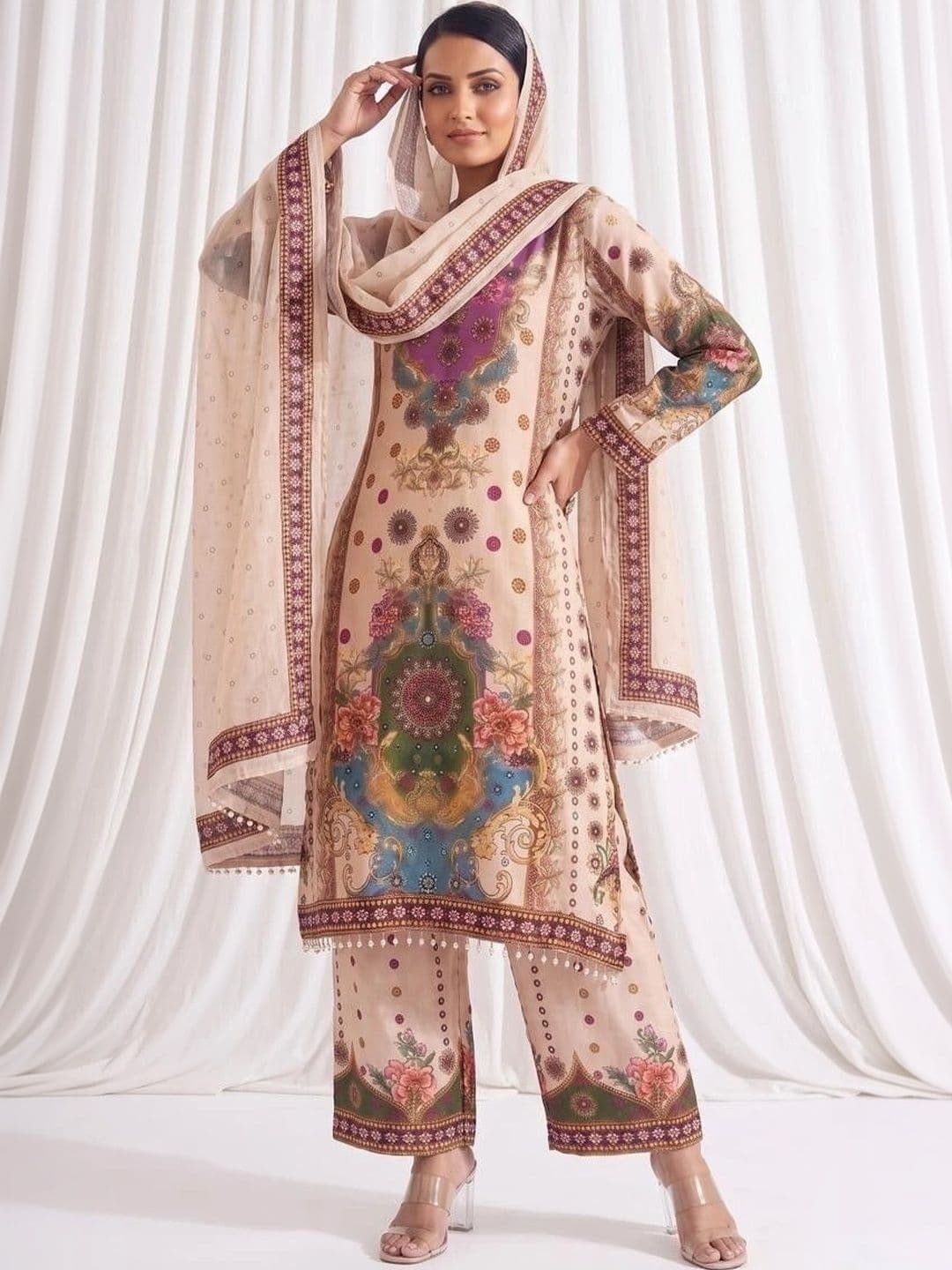 Trendy Kart2 Women Ethnic Motifs Printed Regular Kurta with Trousers & With Dupatta - view 1