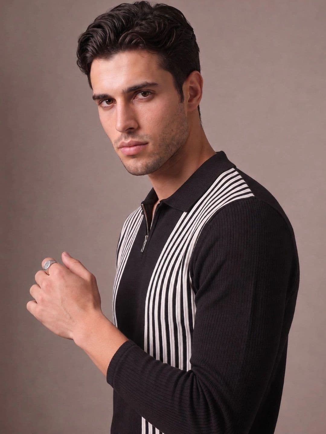glitchez Men Striped Polo Collar T-shirt thumbnail 3
