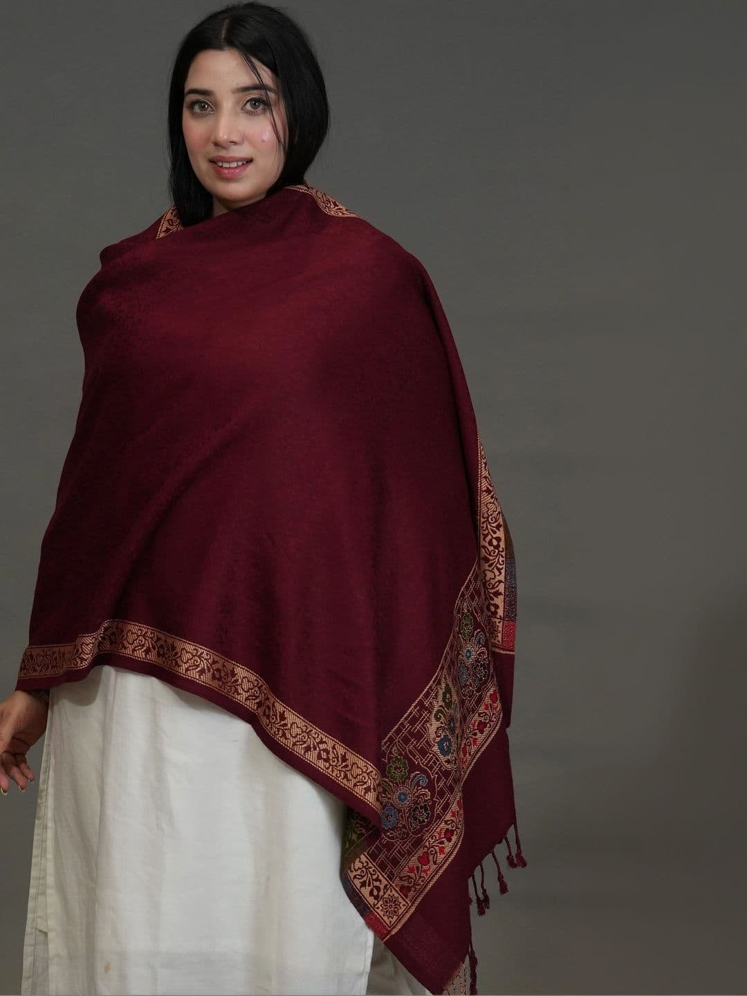 S.T. Women Ethnic Motifs Woven Design Acrylic Shawl thumbnail 3