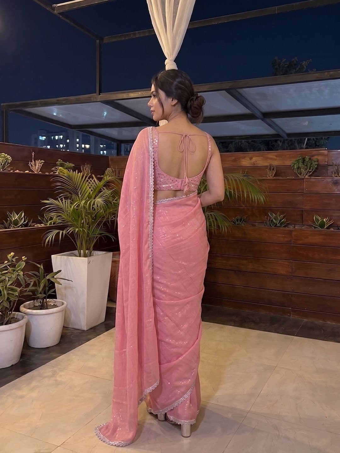 Shreevally Striped Embroidered Organza Saree thumbnail 4