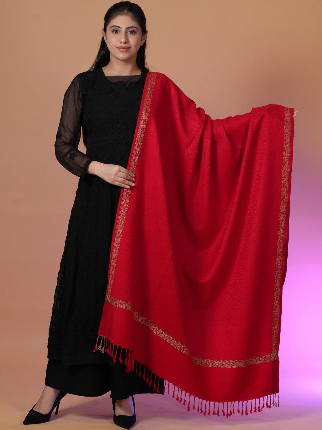 S.T. Women Woven Design Acrylic Shawl - view 1