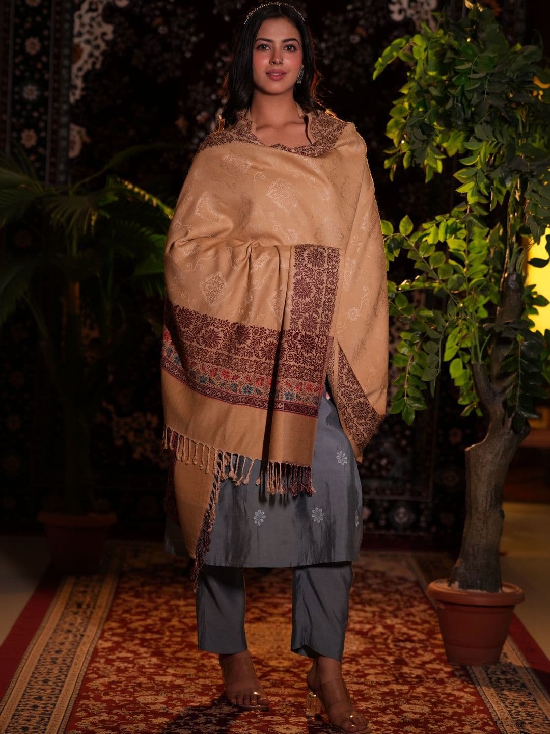 SHIFNEEN Women Ethnic Motifs Woven Design Acrylic Shawl - view 1