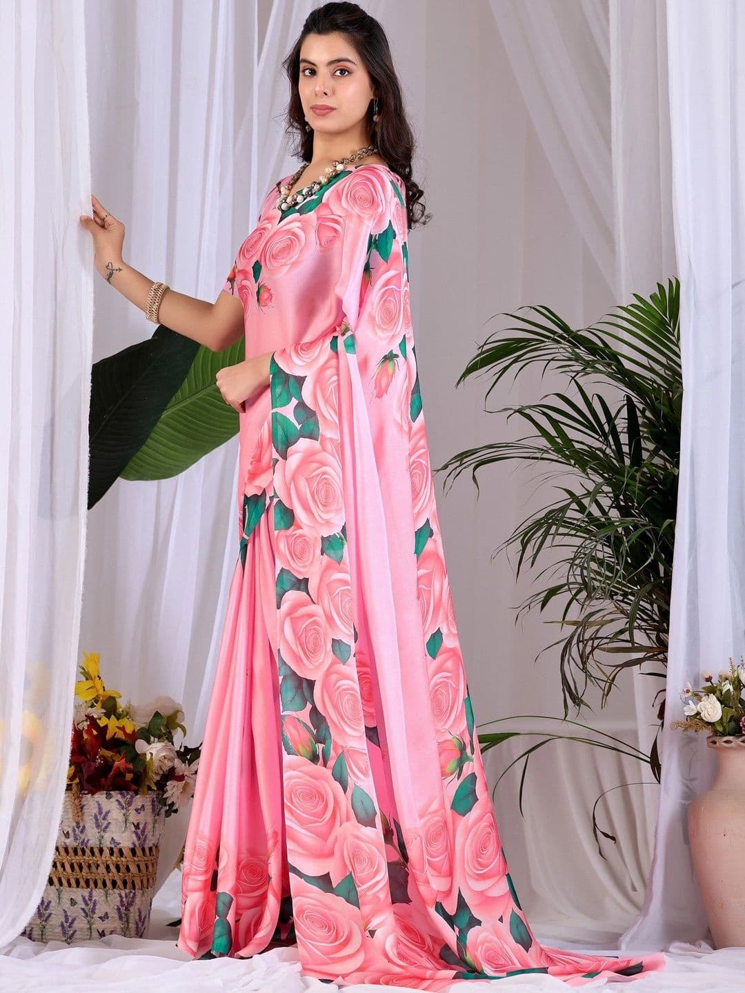 DIVASTRI Floral Satin Designer Saree thumbnail 2