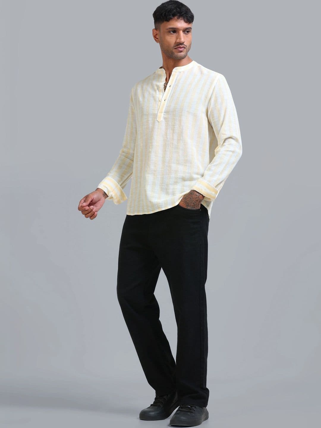 StitchX Men's Pure Cotton Striped Mandarin Collar Kurta Shirt thumbnail 7