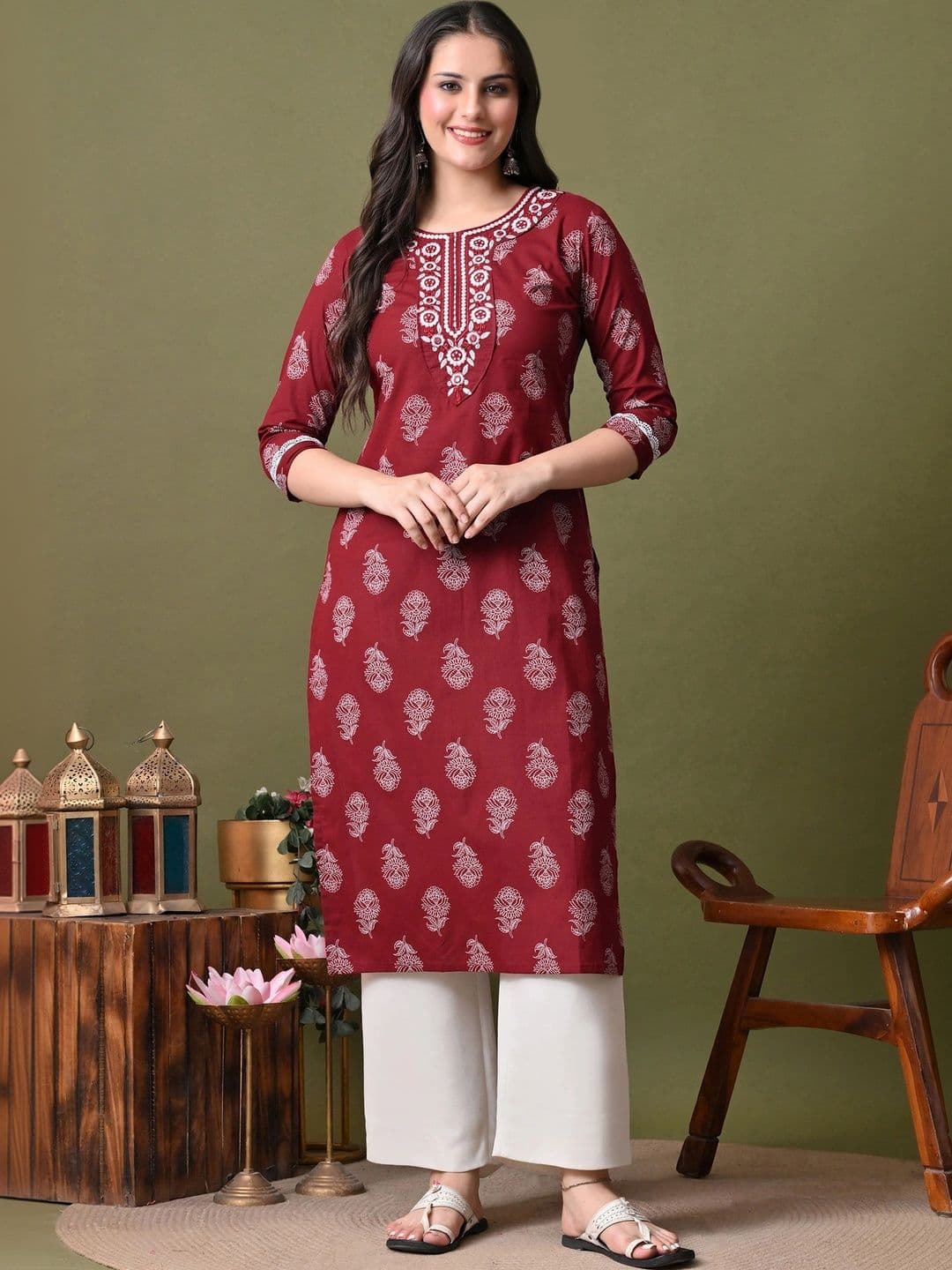 DY FAB ONLINE FASHION Women Ethnic Motifs Printed Thread Work Indie Prints Kurta - view 1