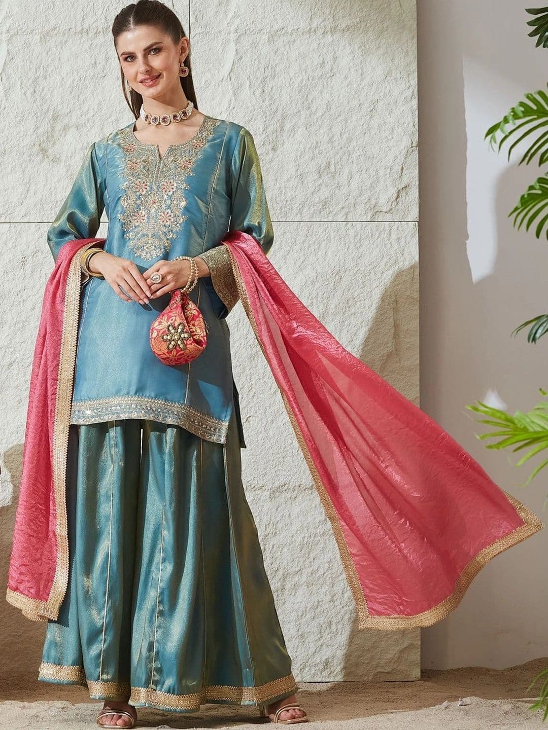 MOKOSH Women Embroidered Kurti and Sharara Set with Dupatta thumbnail 3
