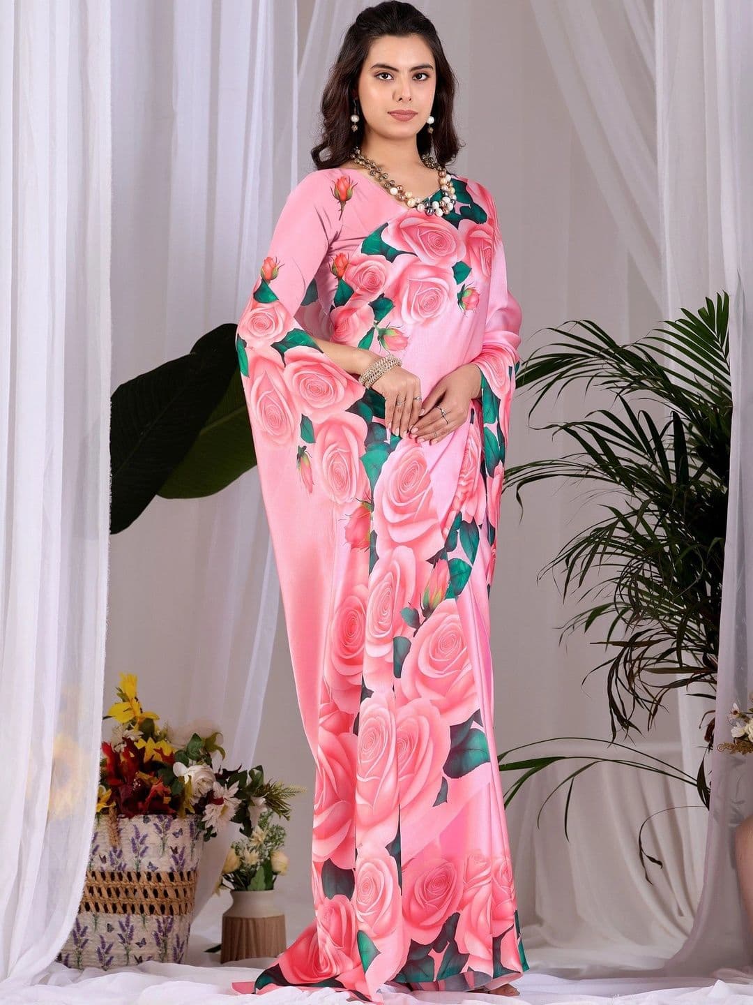 Mitera Floral Satin Designer Saree thumbnail 2