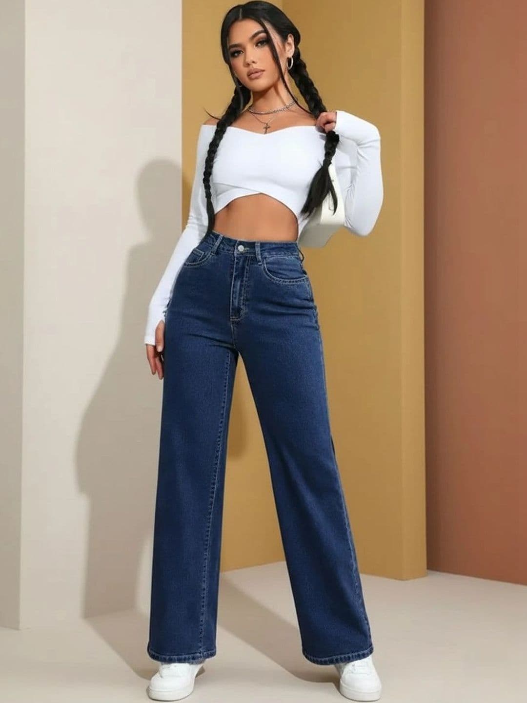 Mast & Harbour Women Comfort Wide Leg High-Rise Stretchable Jeans thumbnail 5