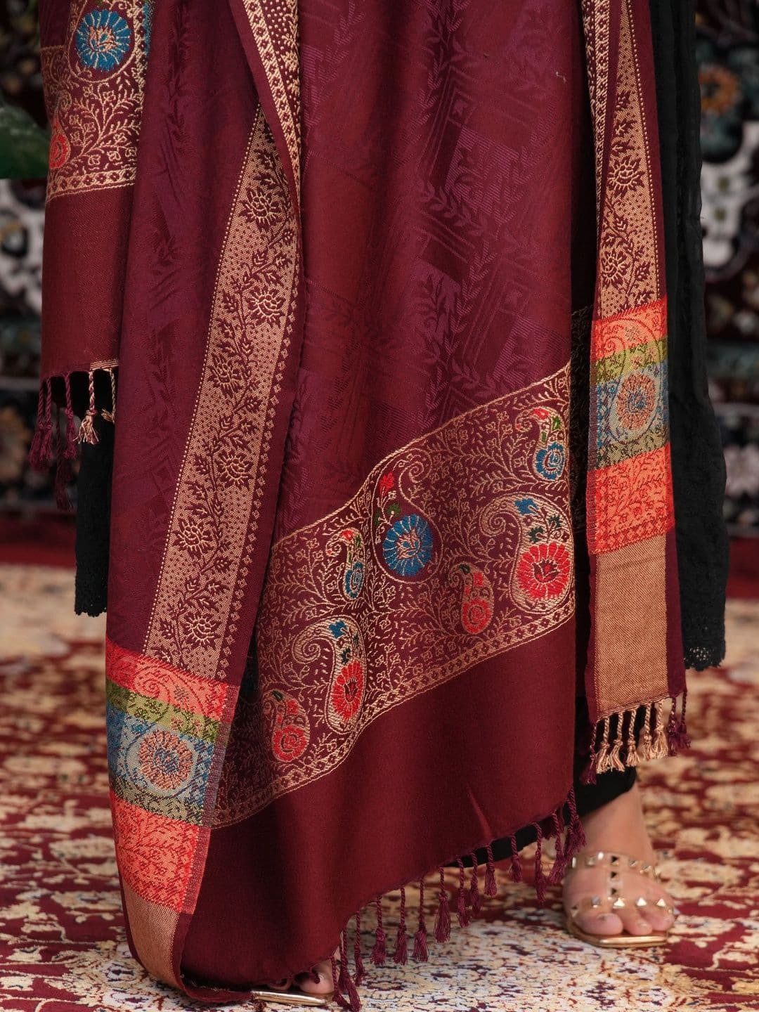 SHIFNEEN Women Ethnic Motifs Woven Design Acrylic Shawl thumbnail 4