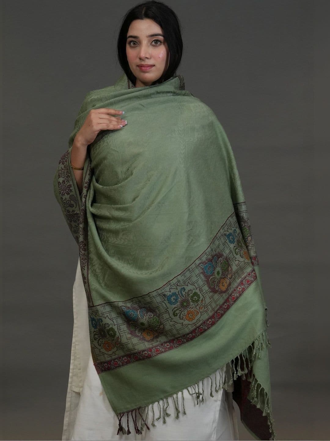S.T. Women Ethnic Motifs Woven Design Acrylic Shawl thumbnail 4