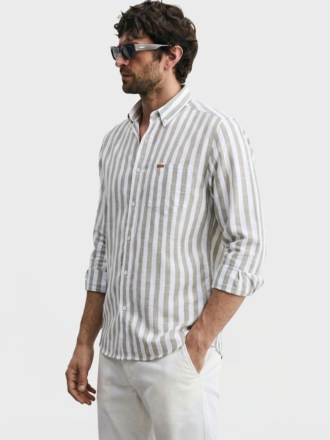 The Indian Garage Co Men Slim Fit Striped Casual Shirt thumbnail 7