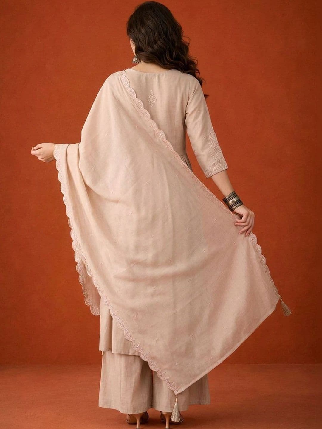 Sangria Women Ethnic Motifs Embroidered Regular Thread Work Kurta with Palazzos & With Dupatta thumbnail 3