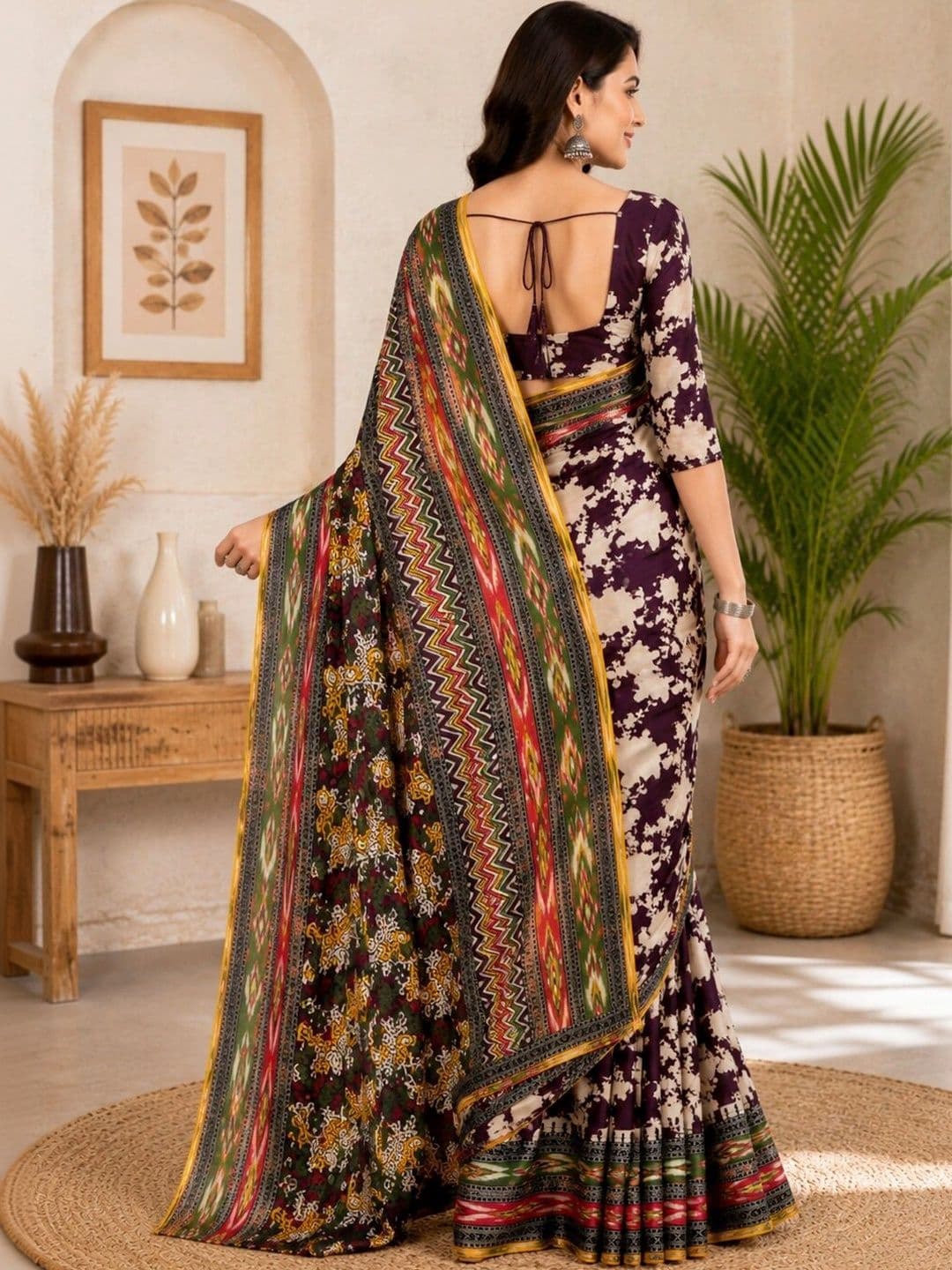 Anouk Floral Art Silk Designer Saree thumbnail 3
