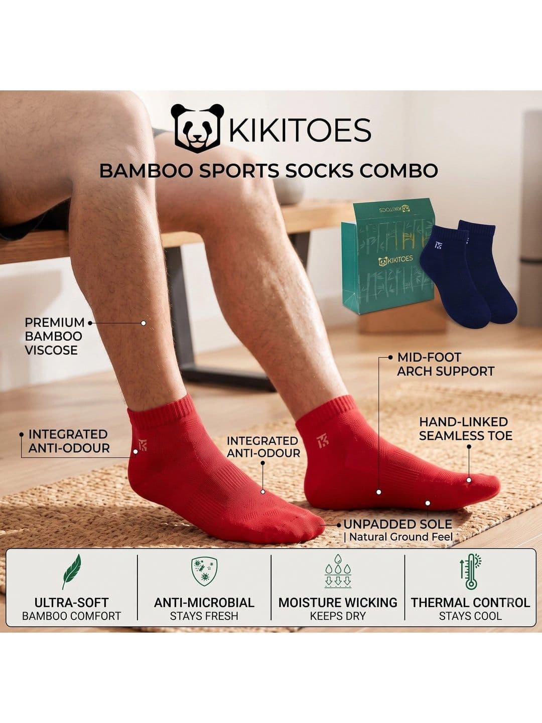 Kikitoes Men Pack of 2 Assorted Ankle Length Socks thumbnail 7
