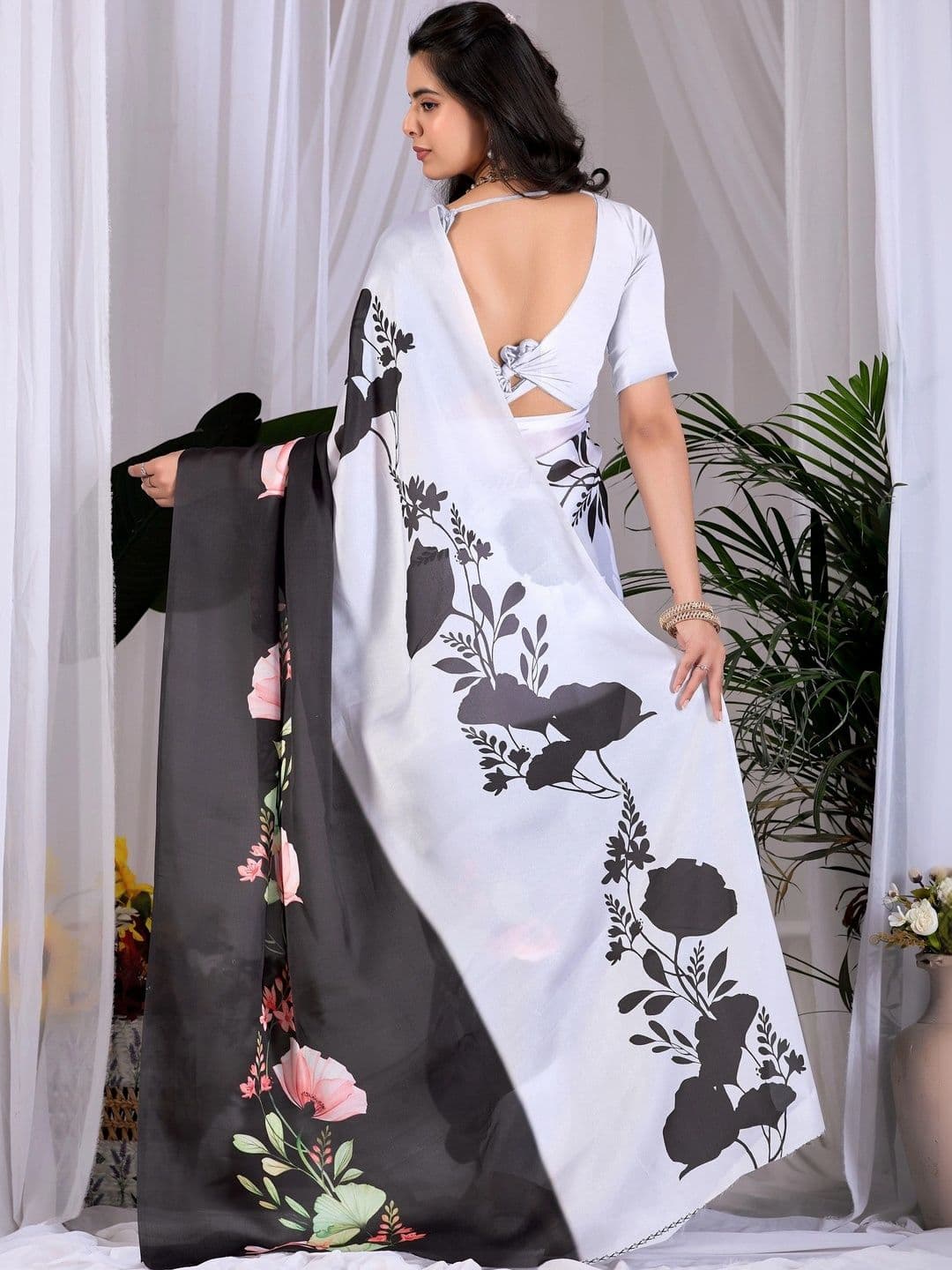 Mitera Floral Satin Designer Saree thumbnail 6