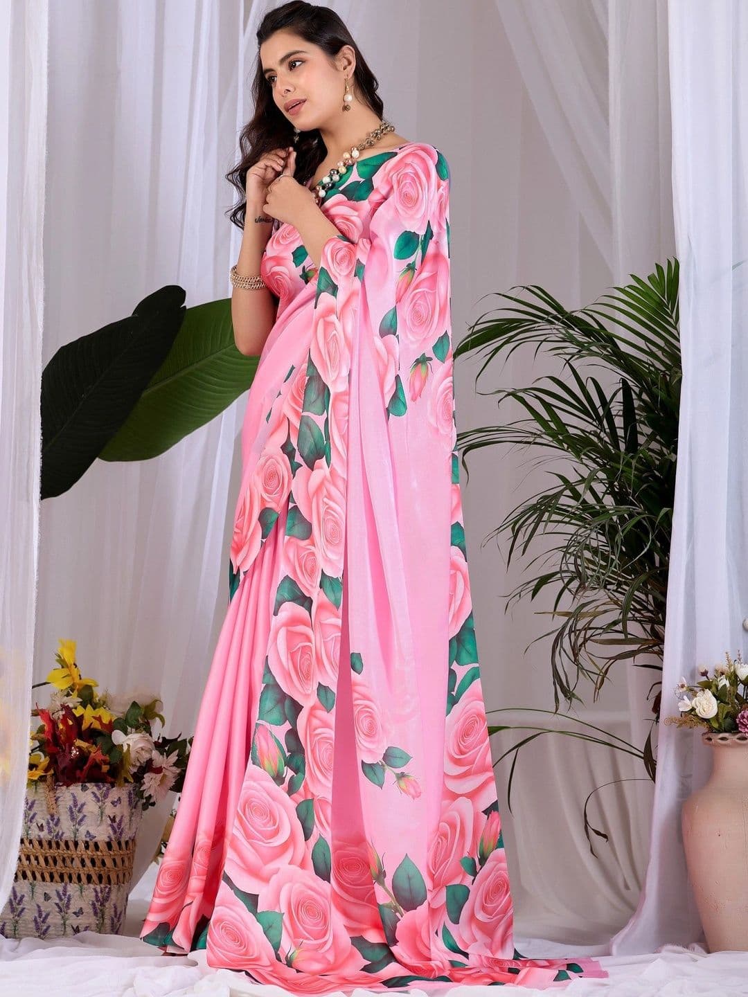 DIVASTRI Floral Satin Designer Saree thumbnail 5
