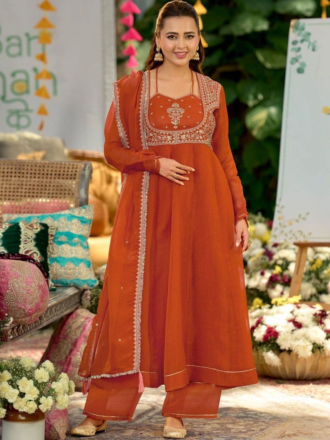 MOKOSH Women Embroidered Anarkali Kurta and Palazzo Set with Dupatta thumbnail 4