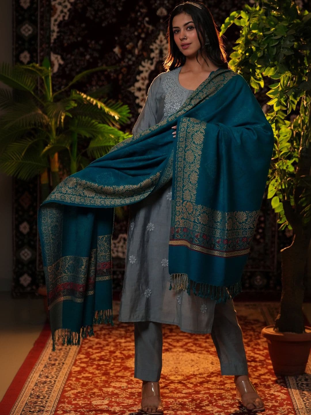 SHIFNEEN Women Ethnic Motifs Woven Design Acrylic Shawl thumbnail 3