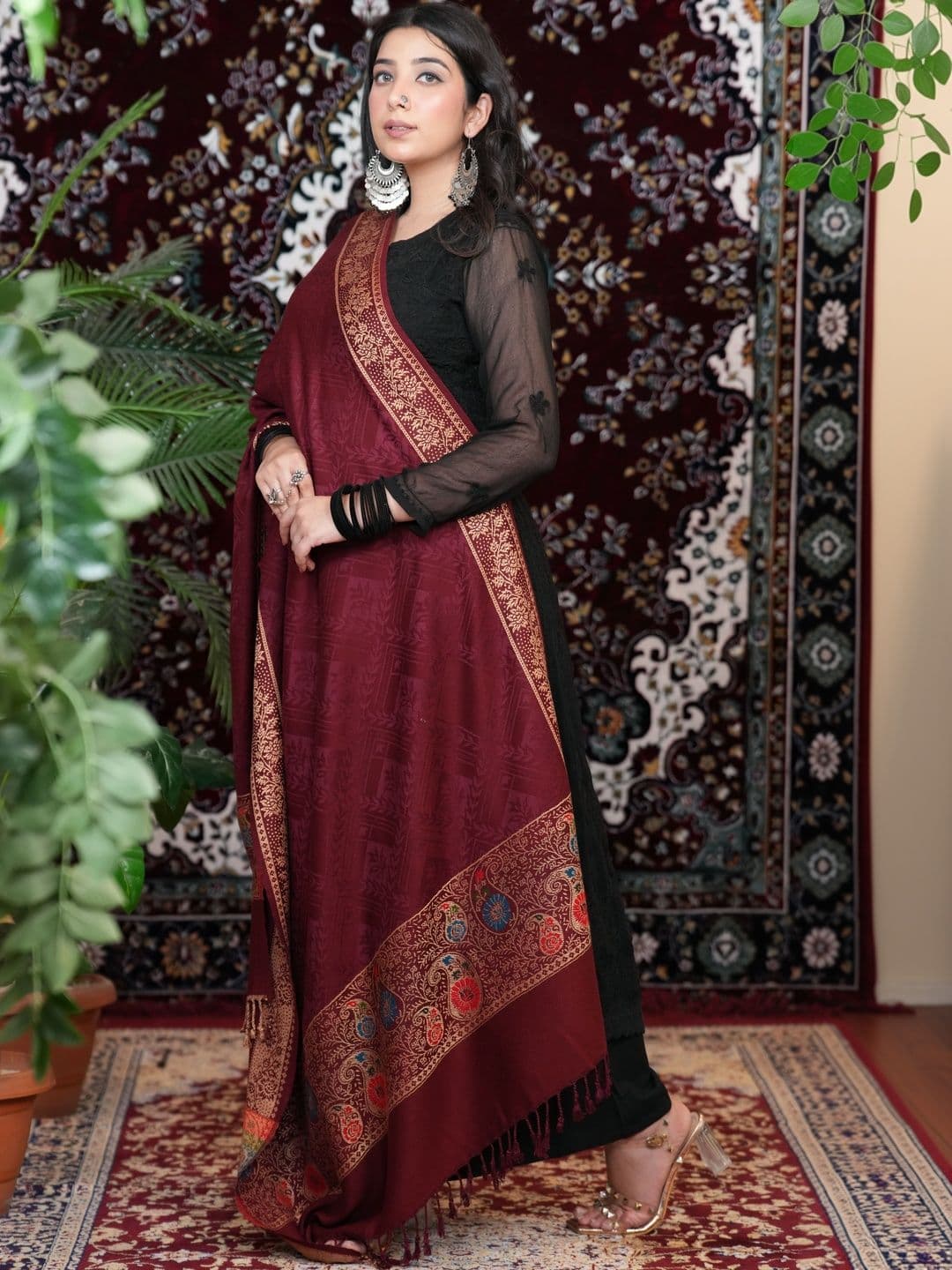 SHIFNEEN Women Ethnic Motifs Woven Design Acrylic Shawl - view 1