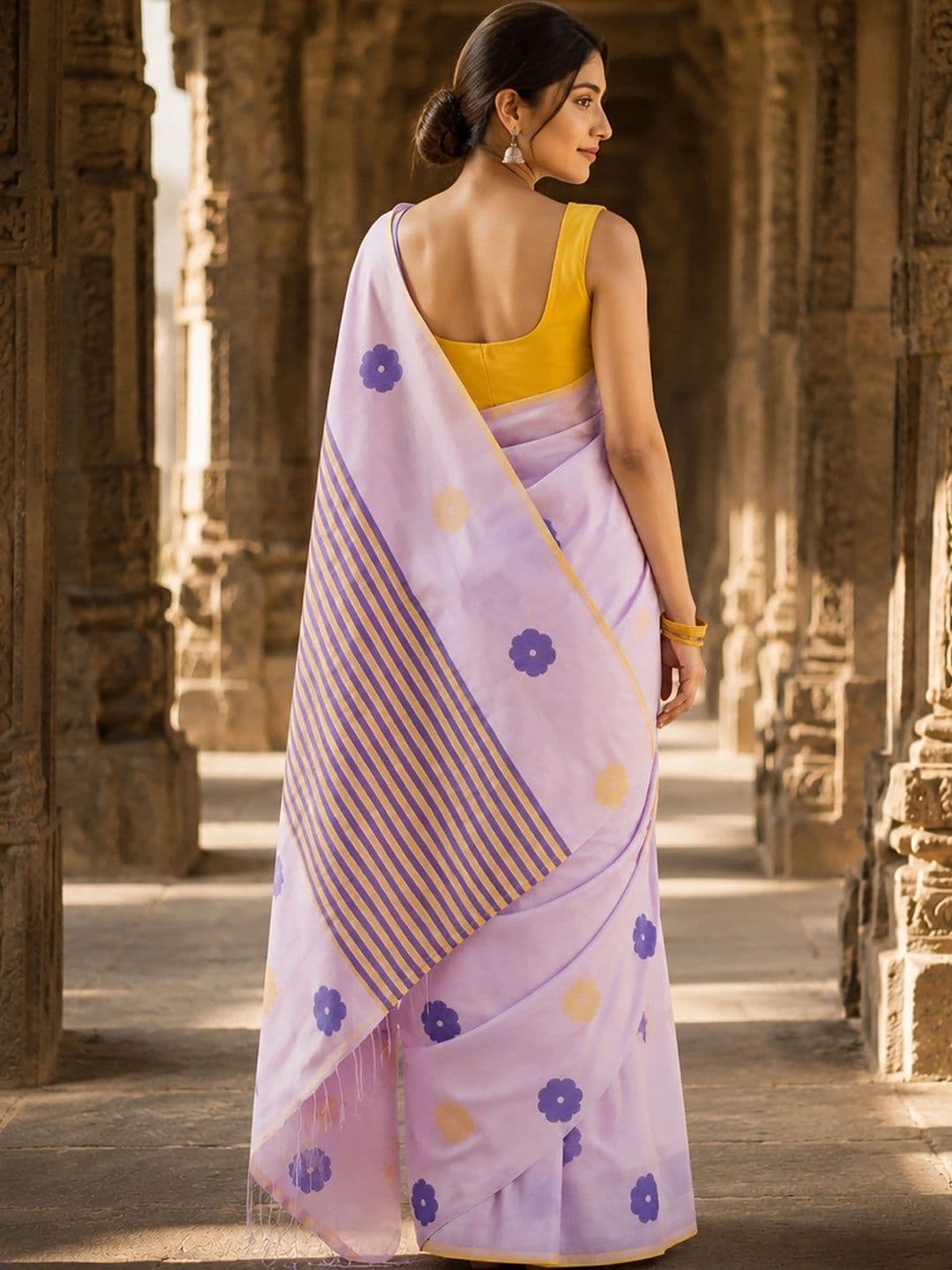 KALINI Floral Linen Blend Designer Block Print Saree thumbnail 3