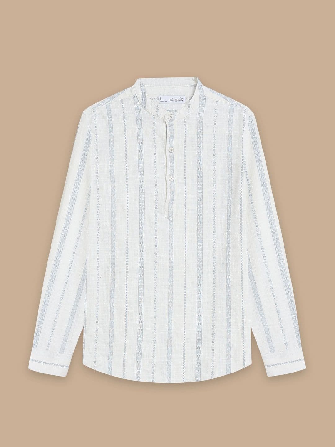 StitchX Men's Pure Cotton Striped Mandarin Collar Kurta Shirt thumbnail 2