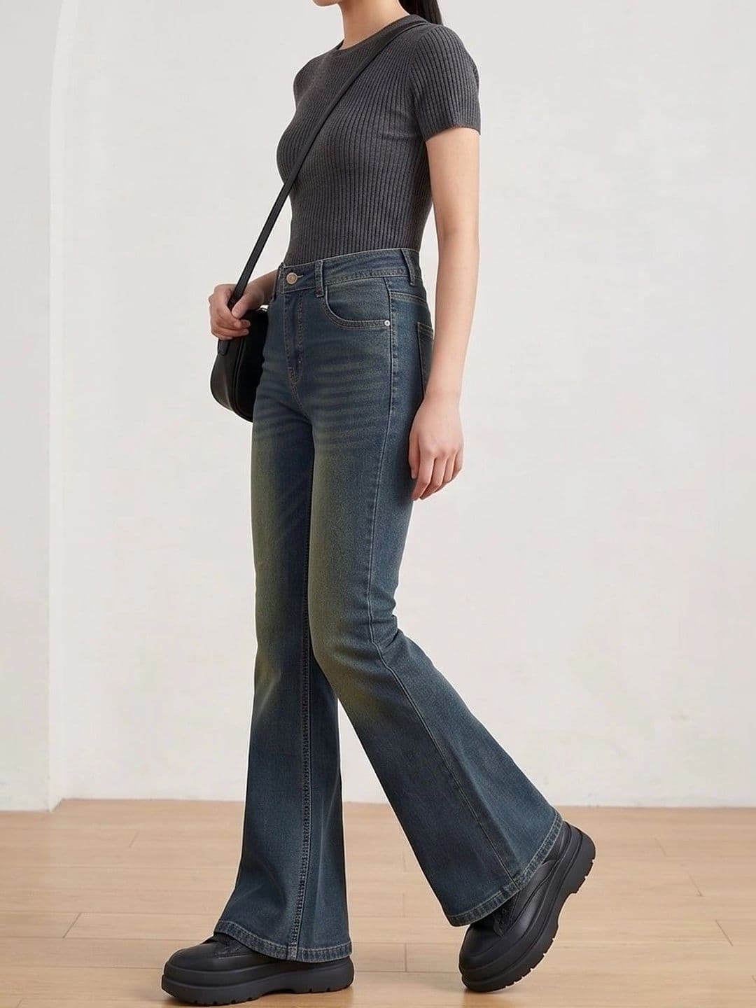 MERCEL Women Comfort Bootcut High-Rise Low Distress Heavy Fade Stretchable Jeans thumbnail 5