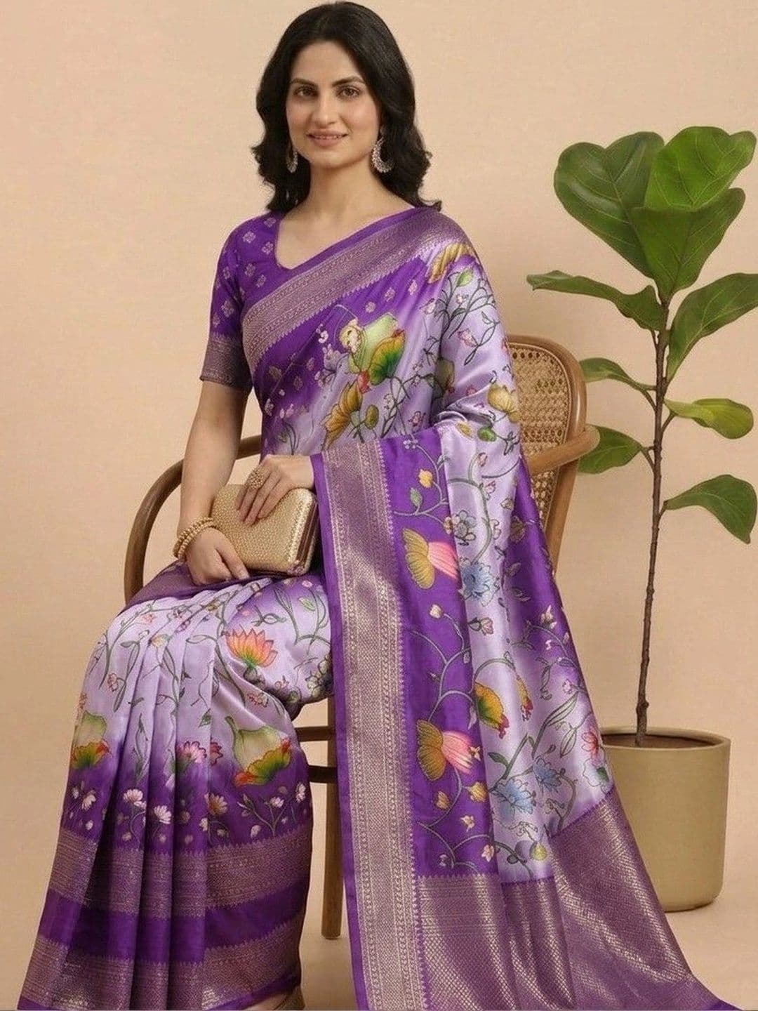 NARIVESH TRENDS Floral Zari Silk Blend Saree thumbnail 2