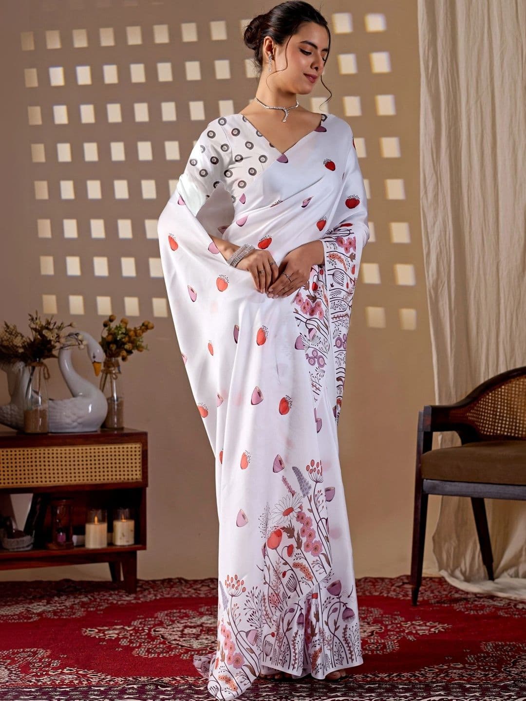 KALINI Floral Satin Designer Saree thumbnail 2