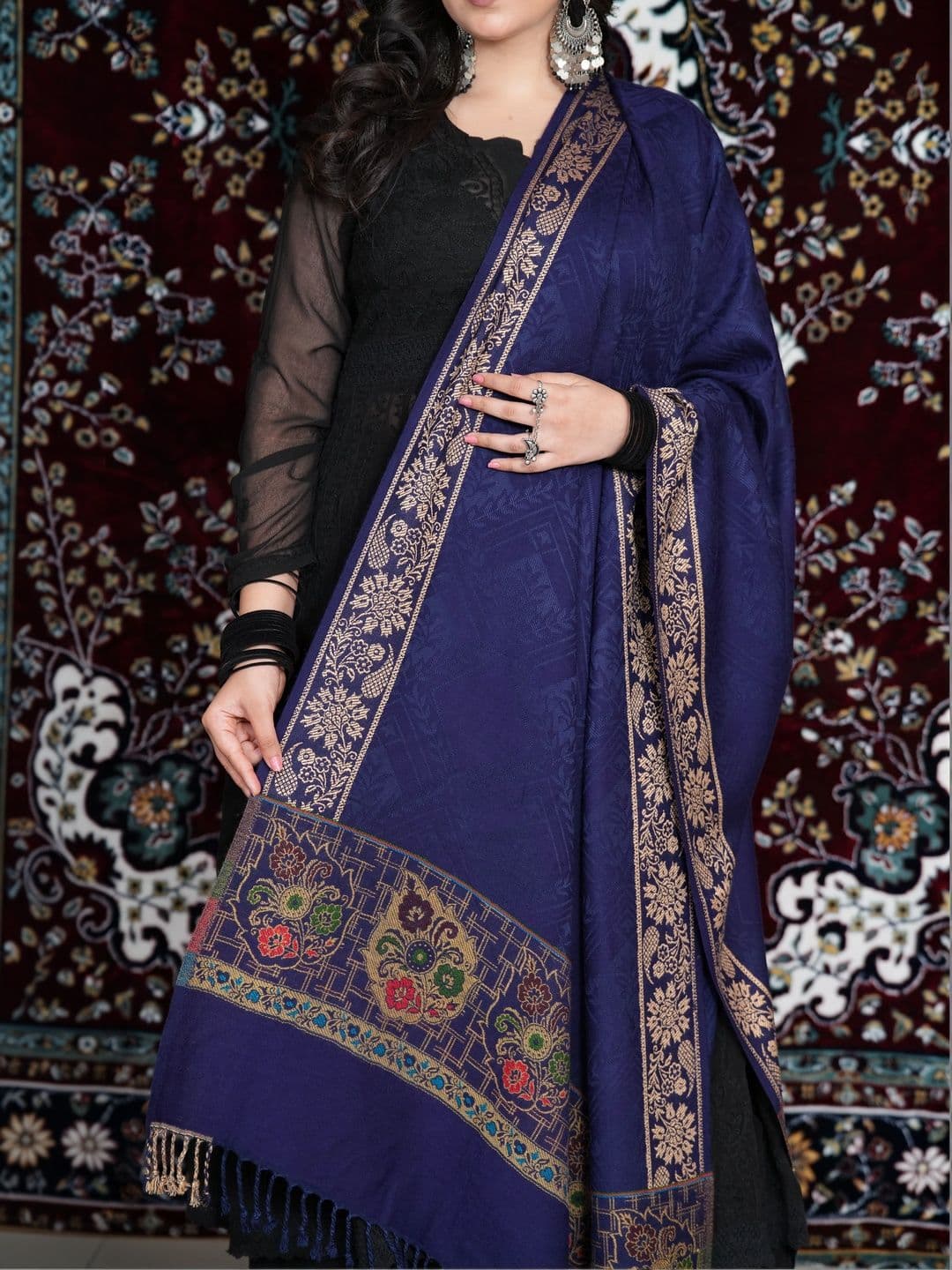 S.T. Women Ethnic Motifs Woven Design Acrylic Shawl thumbnail 3