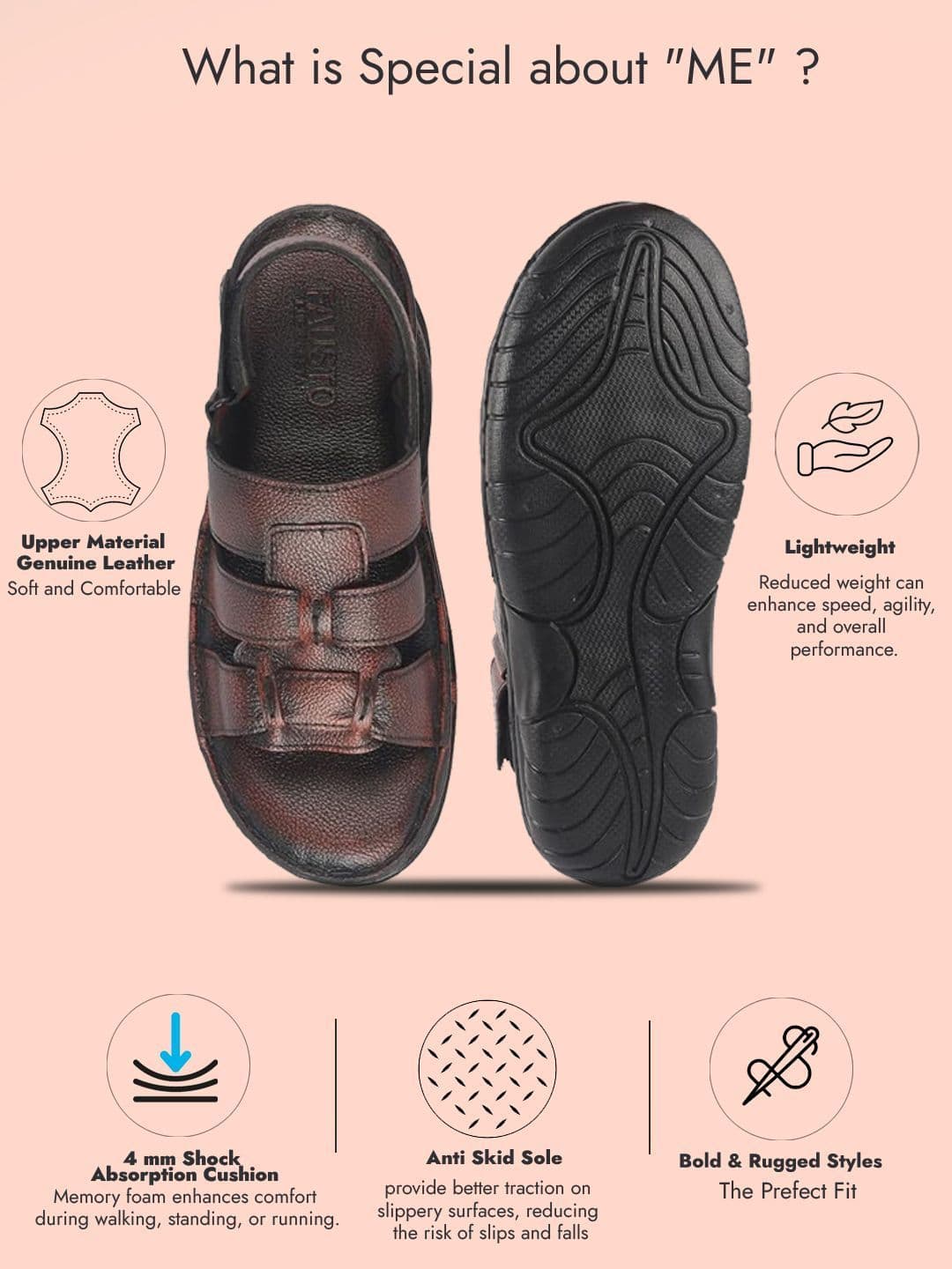 FAUSTO Men Leather Comfort Sandals thumbnail 2