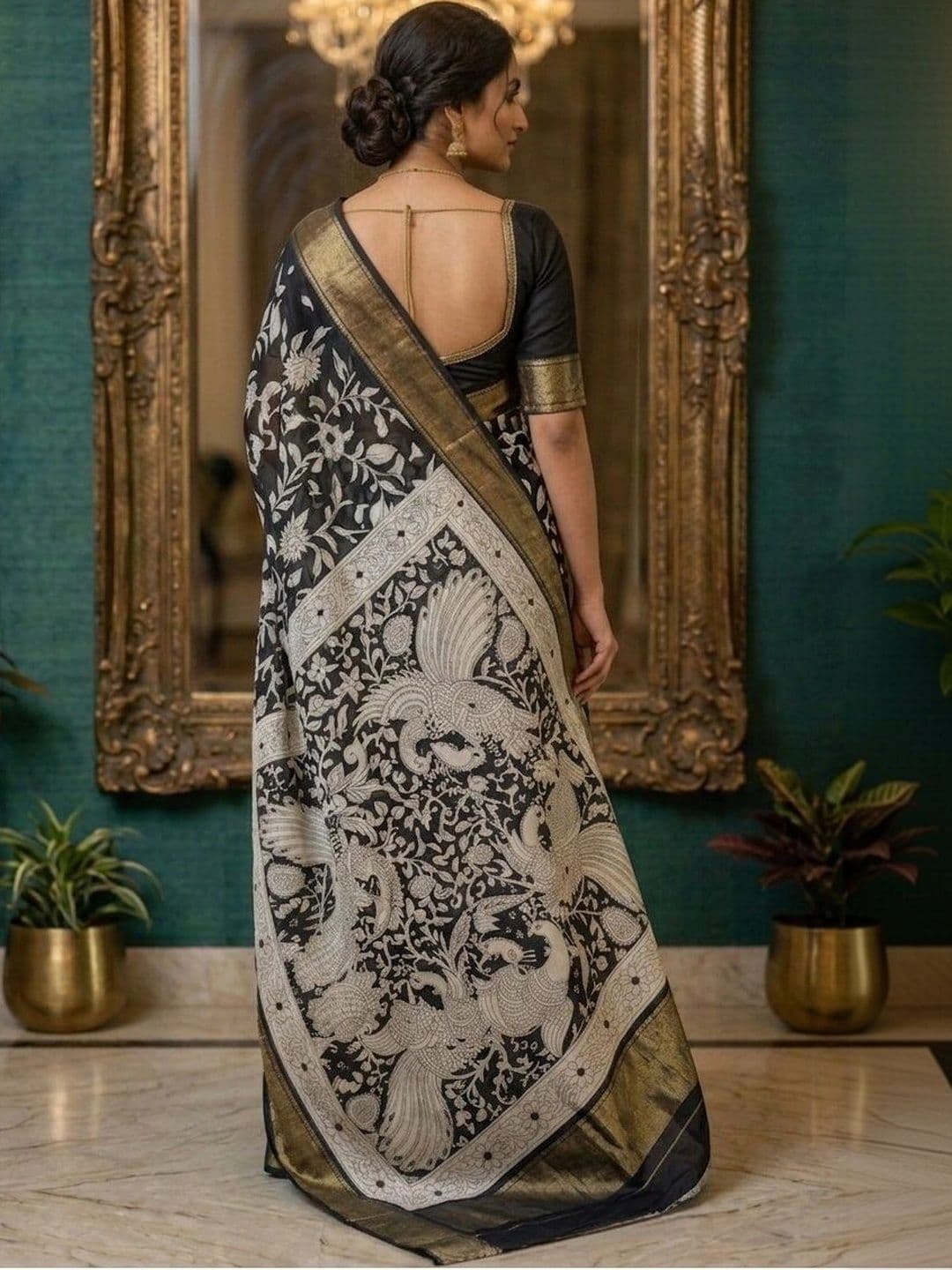 NARIVESH TRENDS Kalamkari Zari Silk Blend Saree thumbnail 6