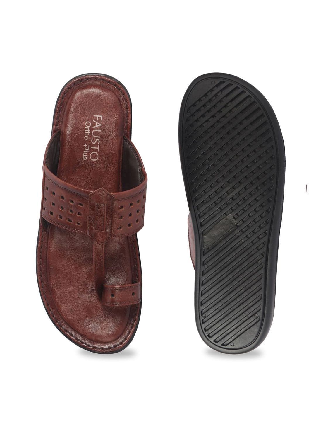 FAUSTO Men Outfit Kolhapuri Toe Ring Strap Ortho Ultra Lightweight Slip On Sandals thumbnail 3