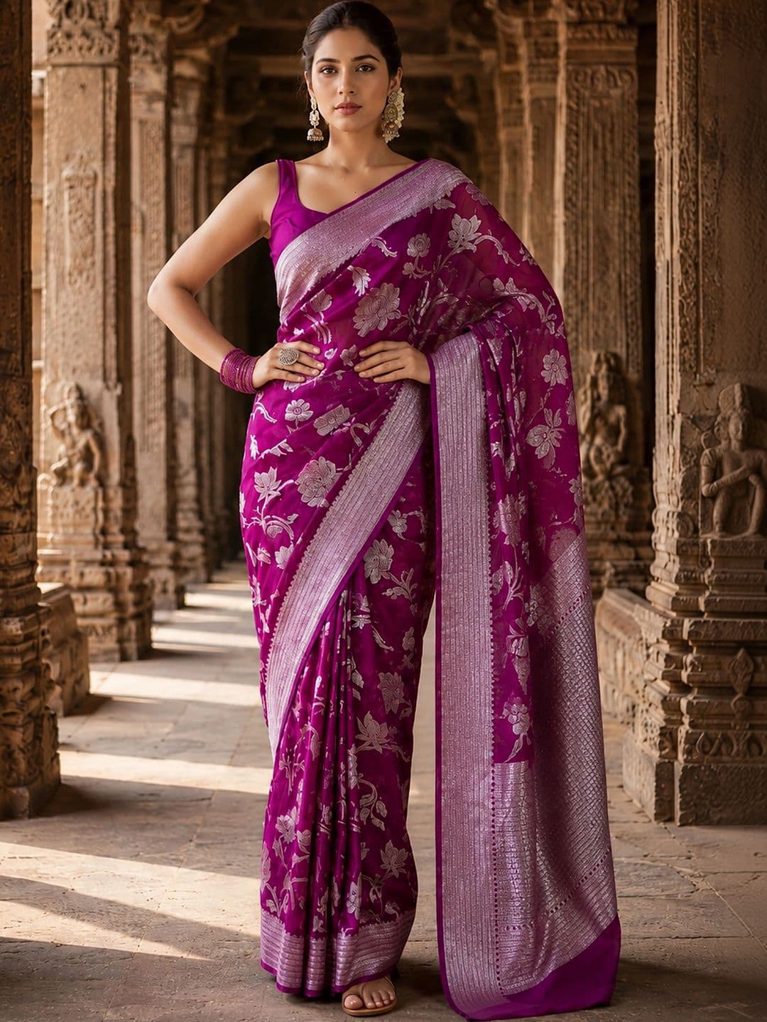 Mitera Woven Design Zari Silk Blend Designer Banarasi Saree thumbnail 5