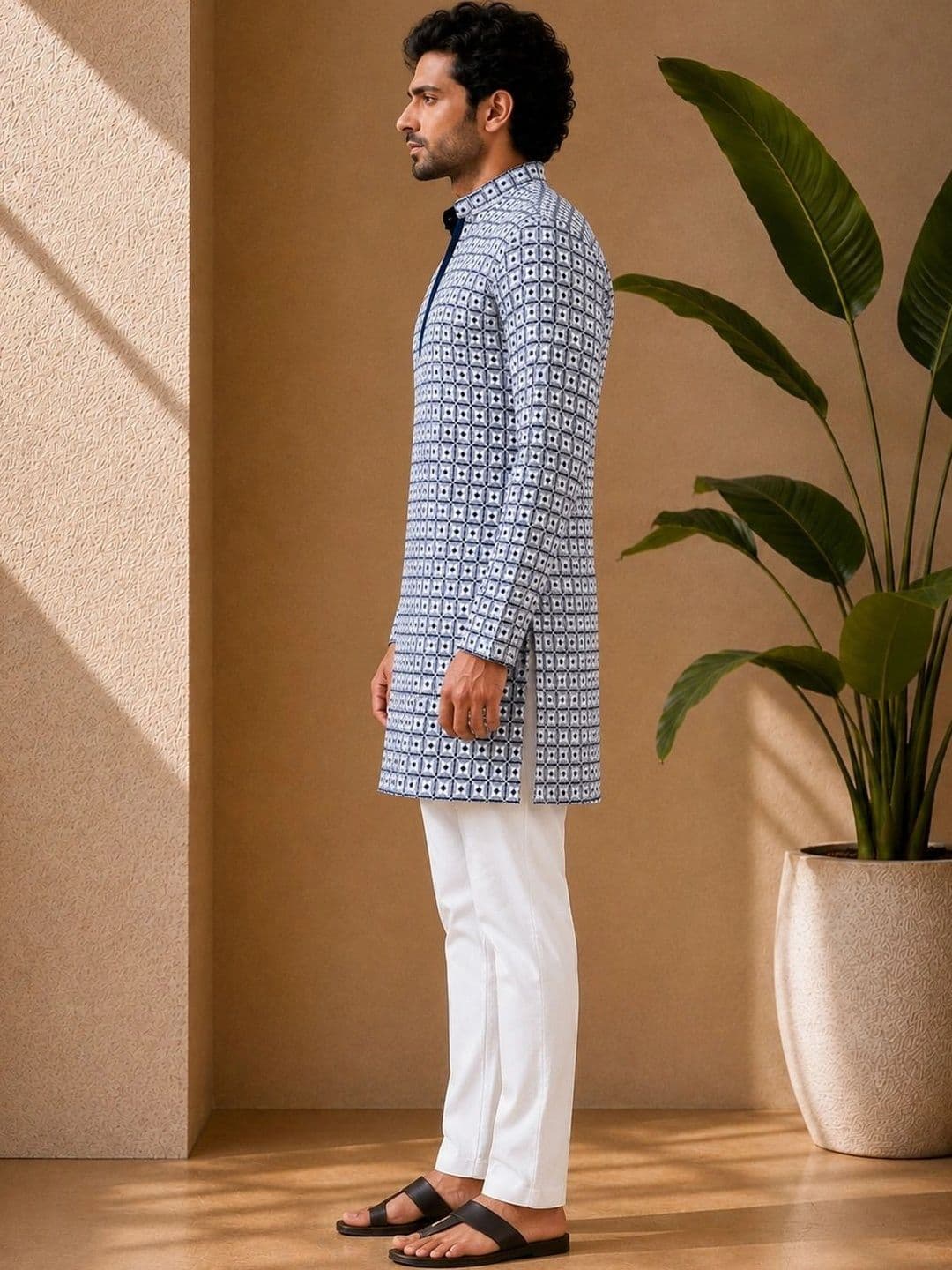 House of Pataudi Men Geometric Printed Kurta thumbnail 2