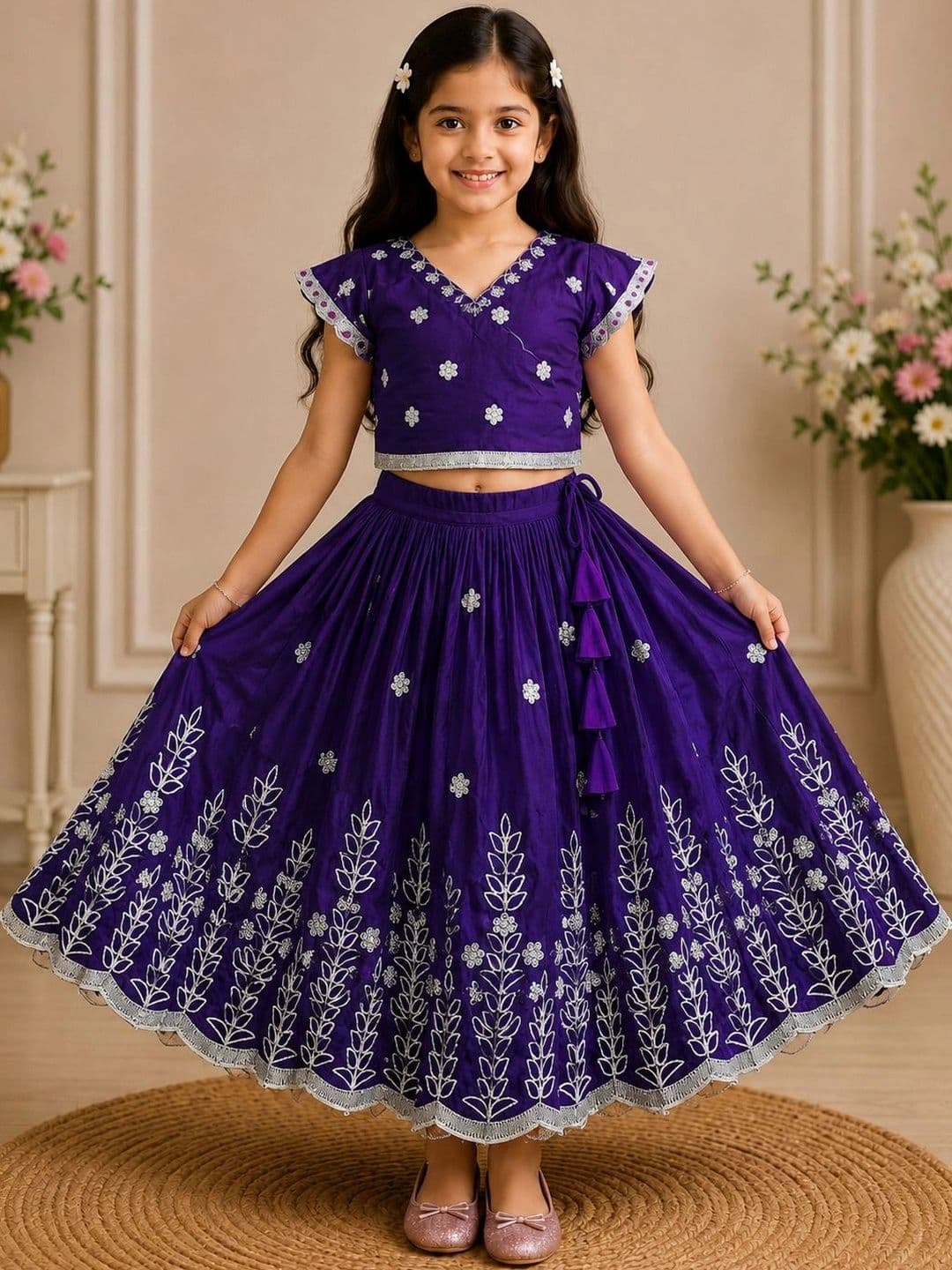 KALINI Girls Embroidered Thread Work Ready to Wear Lehenga & - view 1