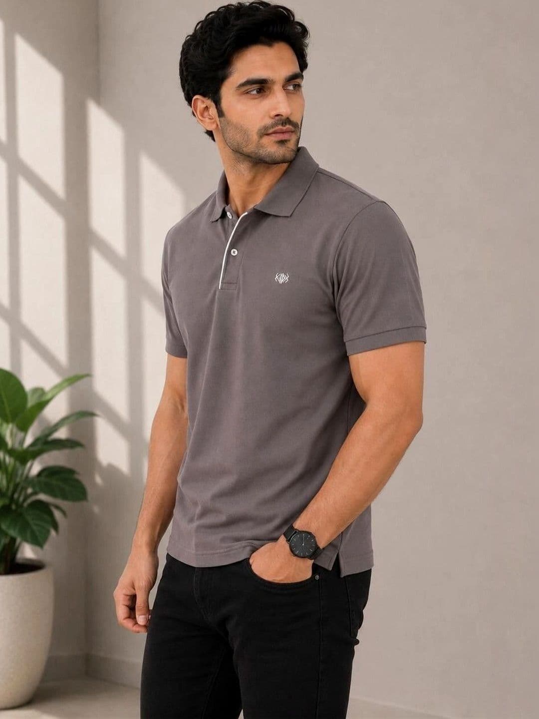 VELDEER Men Brand Logo Polo Collar T-shirt thumbnail 3