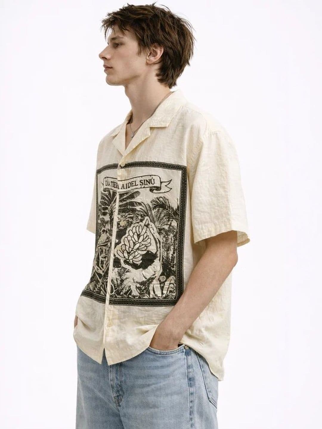 HERE&NOW Graphic Printed Cuban Collar Relaxed Fit Shirt thumbnail 3