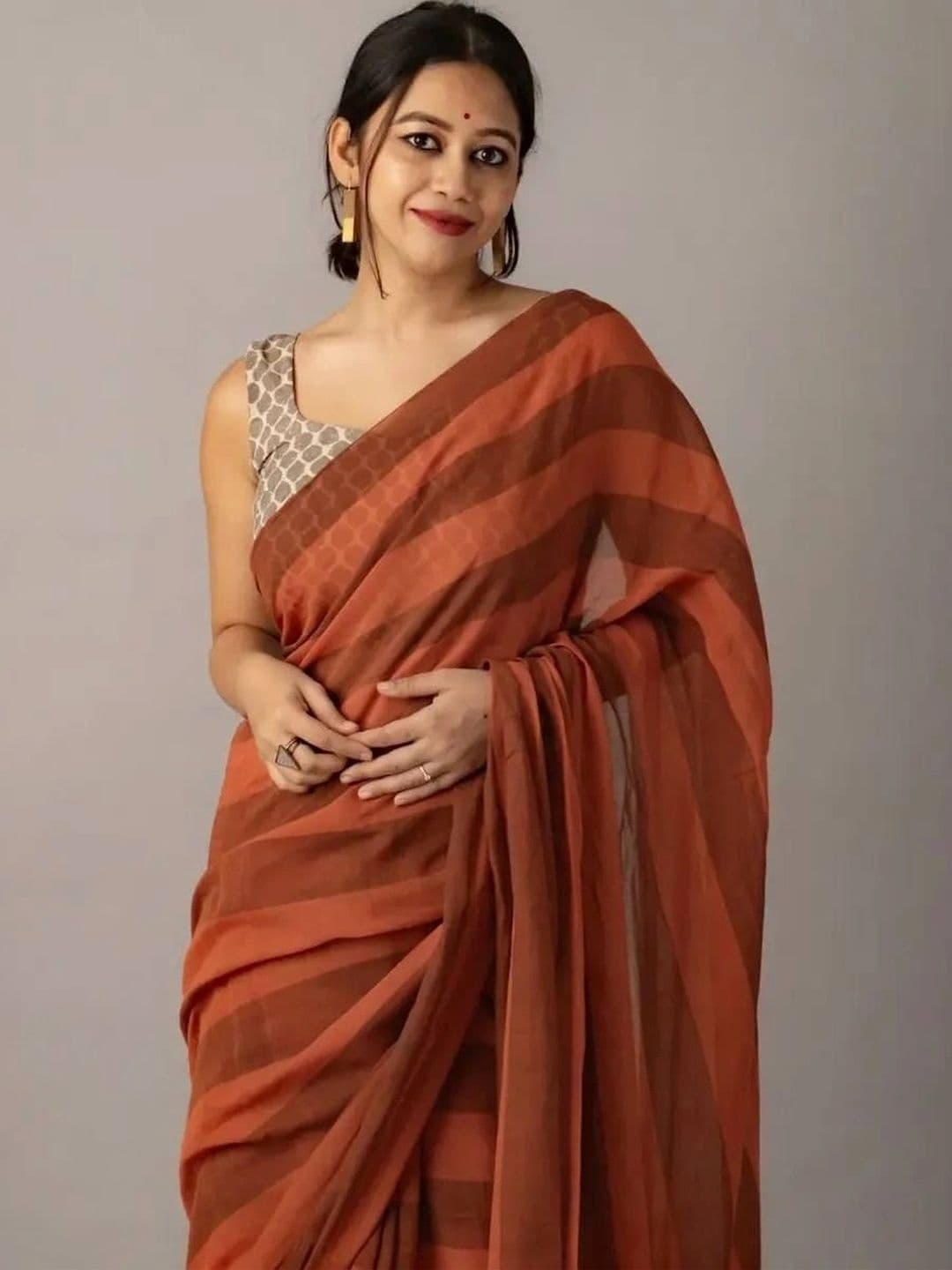 saneria silk Striped Linen Blend Taant Saree thumbnail 4