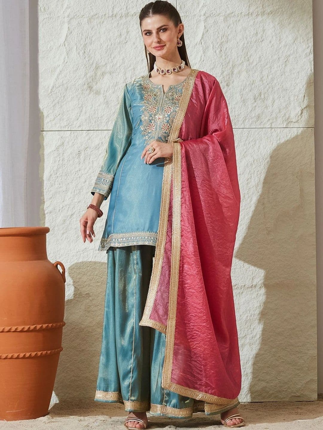 MOKOSH Women Embroidered Kurti and Sharara Set with Dupatta - view 1