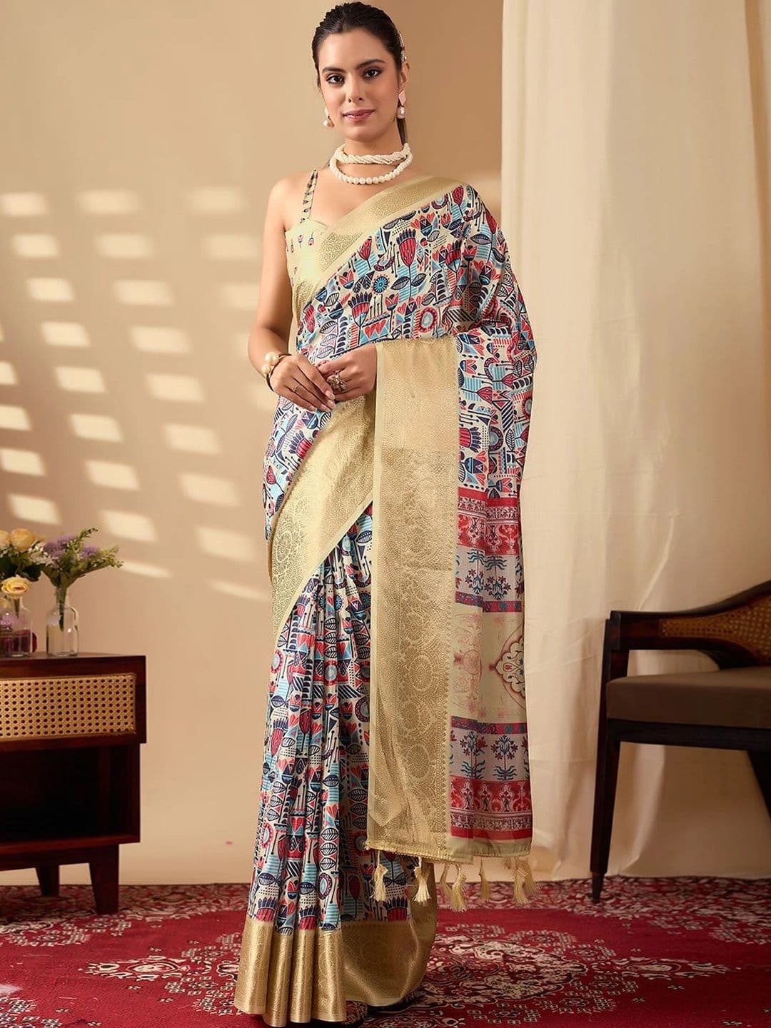 Mitera Kalamkari Zari Silk Blend Designer Saree - view 1