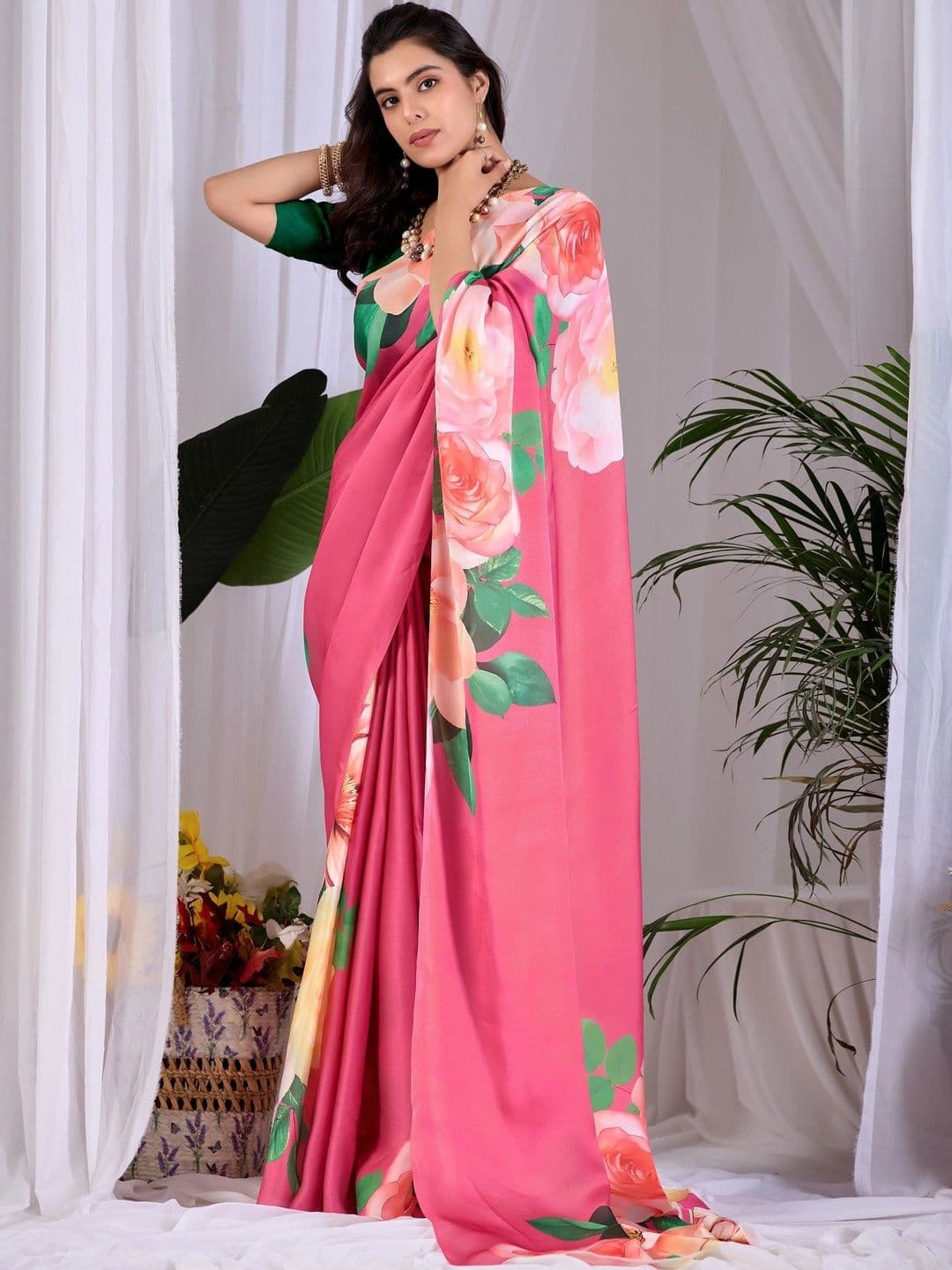 DIVASTRI Floral Satin Designer Saree thumbnail 6